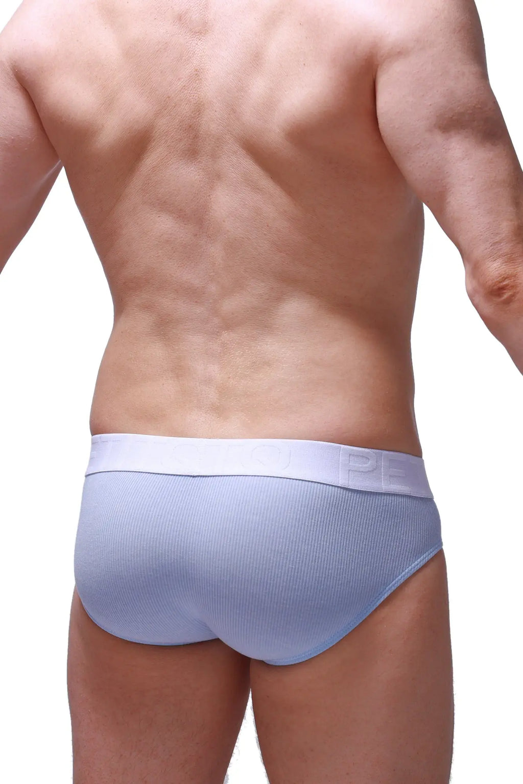 Petitq brief dome rib sky blue light blue ribbed cotton briefs with white elastic waistband and subtle logo
