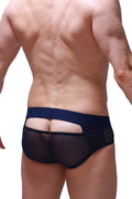Navy blue sheer mesh briefs with a solid waistband by PetitQ for comfortable everyday wear