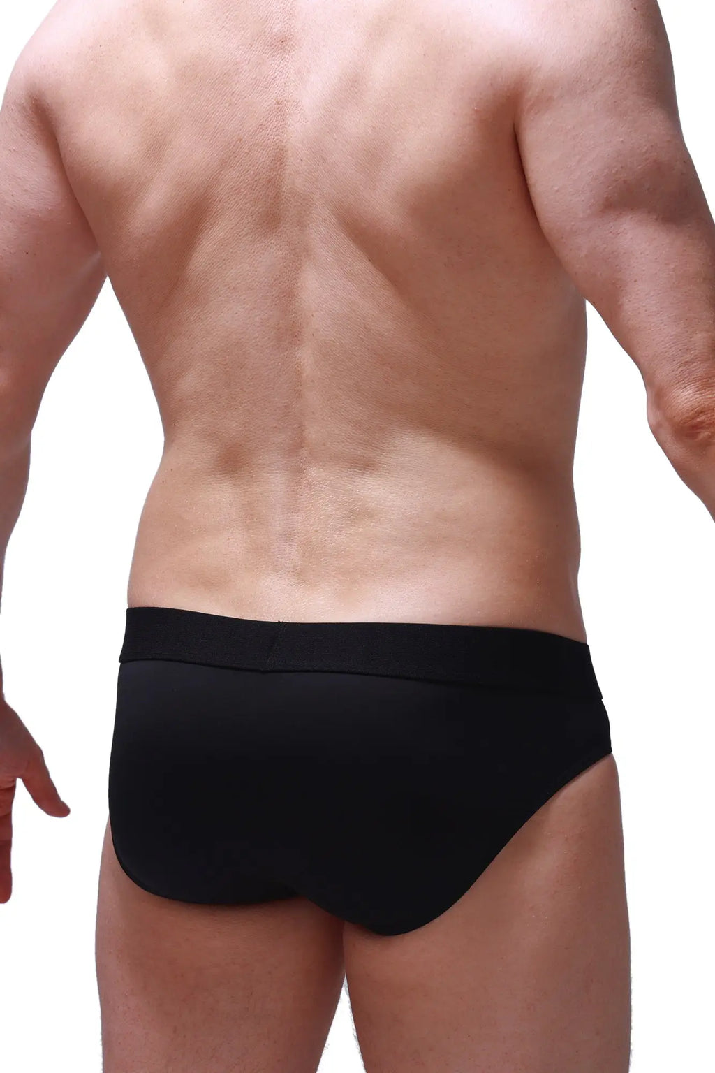 PetitQ brief hang black black briefs with smooth form-fitting fabric and a snug waistband front view