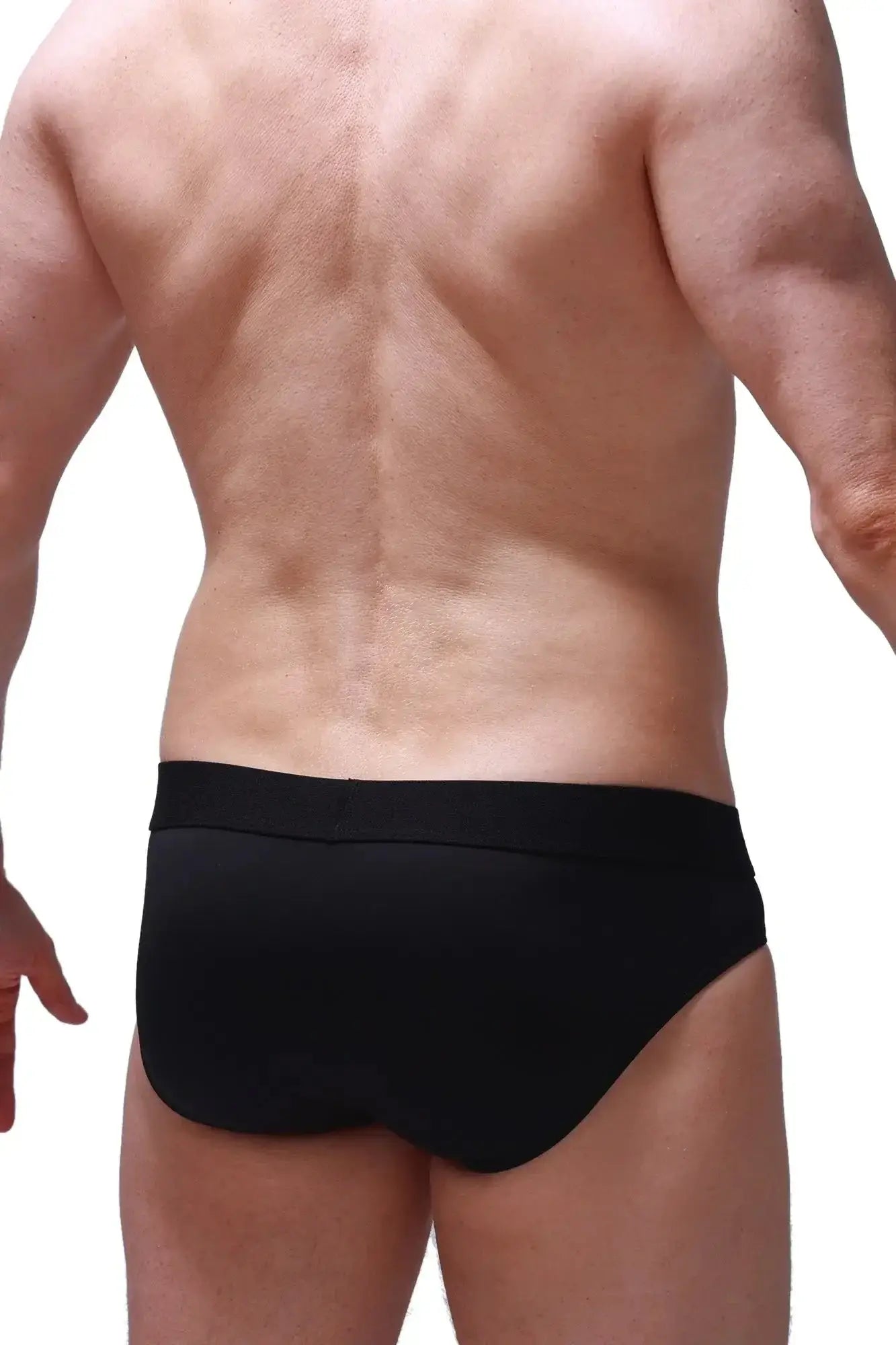 PetitQ brief hang black black briefs with smooth form-fitting fabric and a snug waistband front view