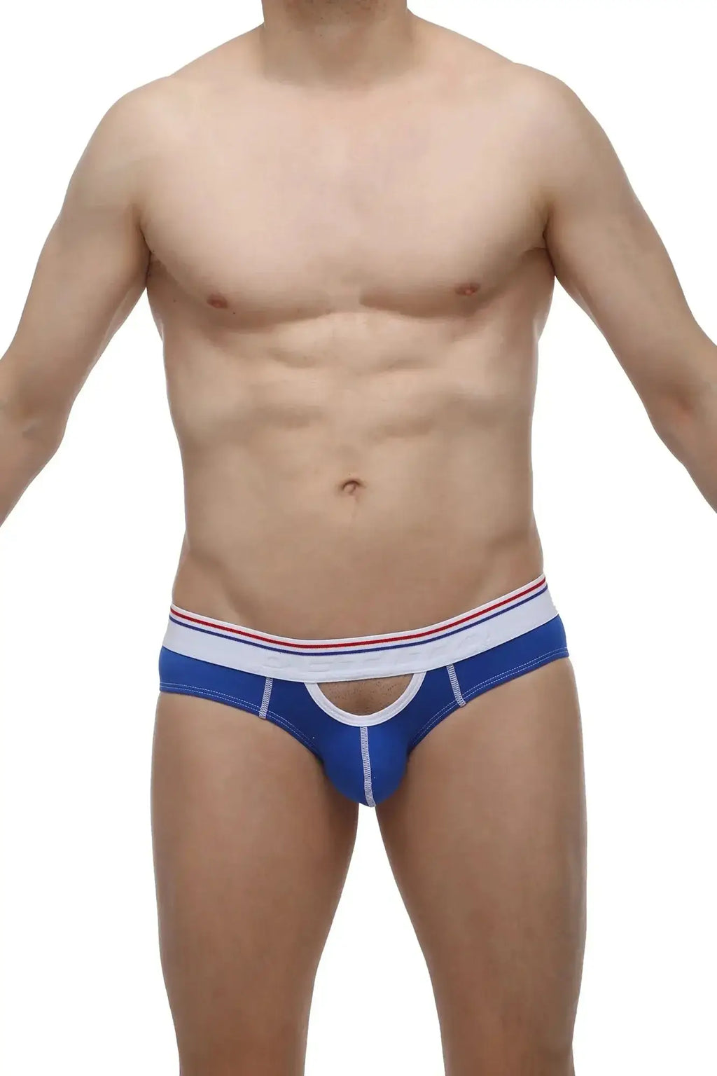 Blue men’s briefs petitq brief hornoy blue with white and red striped waistband for comfortable everyday wear