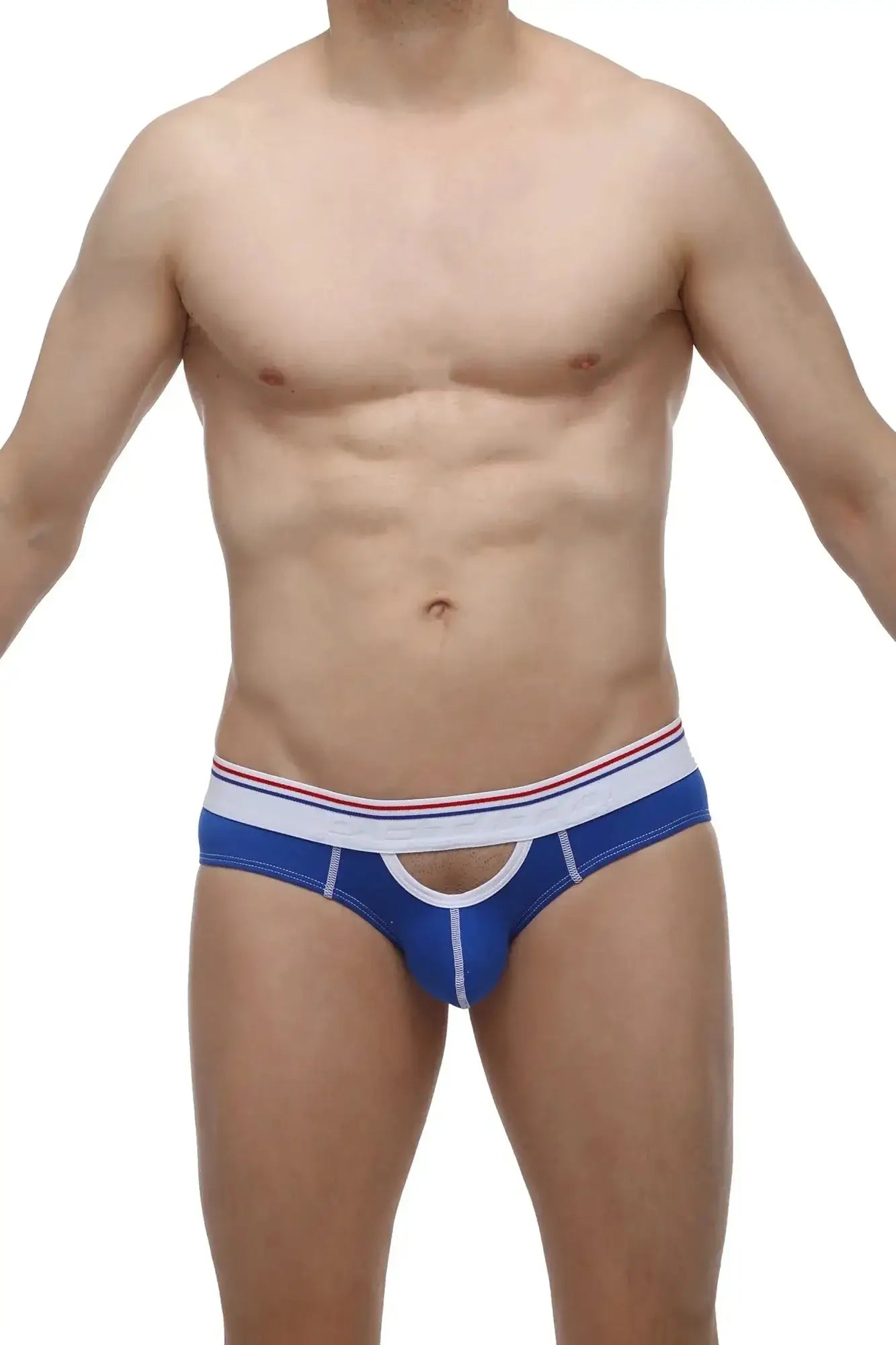 Blue men’s briefs petitq brief hornoy blue with white and red striped waistband for comfortable everyday wear
