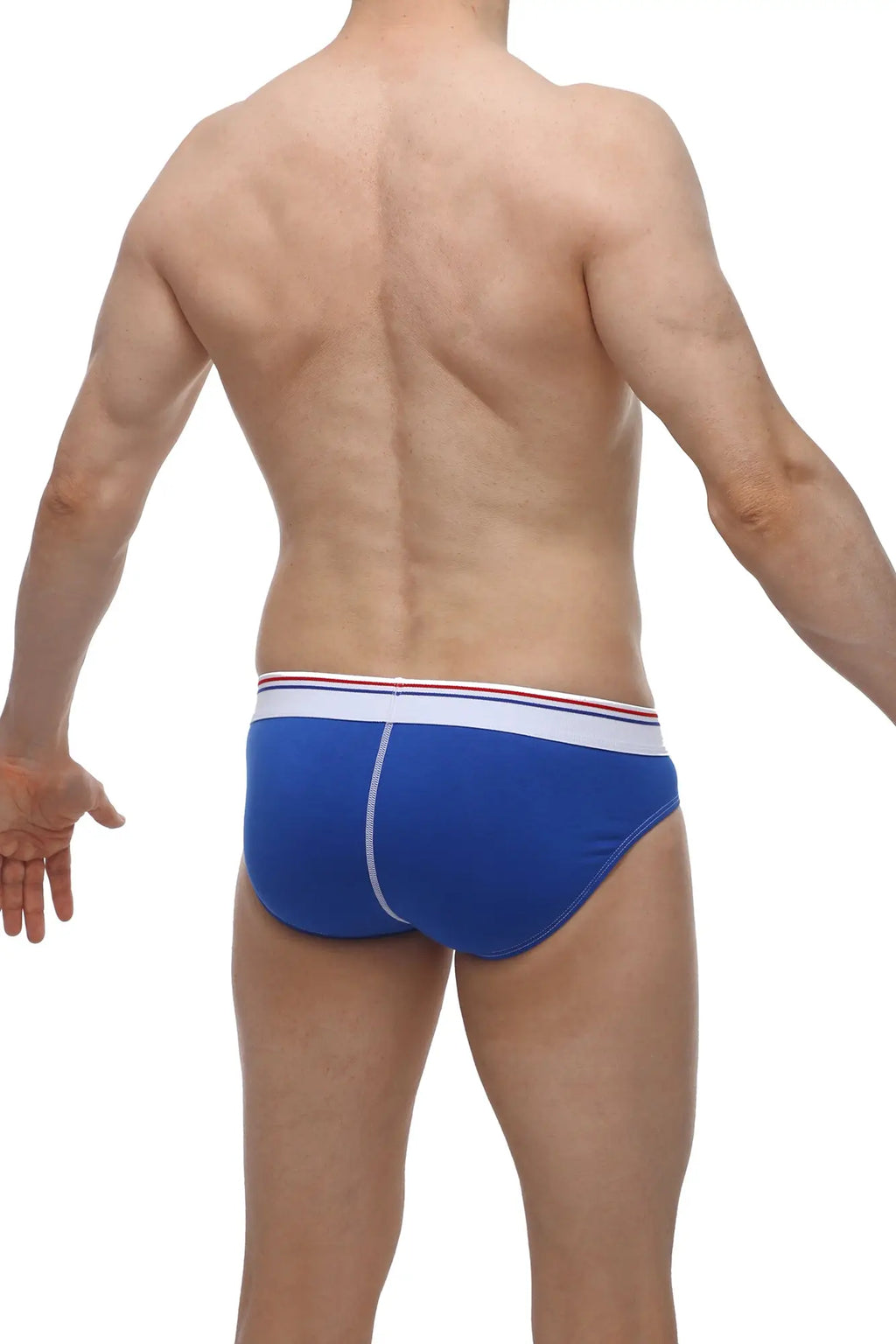 PetitQ brief Hornoy blue men’s briefs in soft fabric with blue color and white waistband featuring red and blue stripes