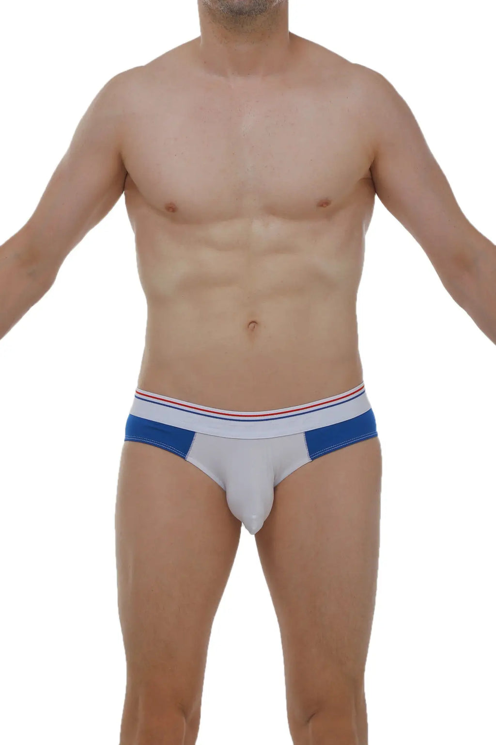White briefs petitq brief linay bigout blue with blue side panels and red white navy striped waistband