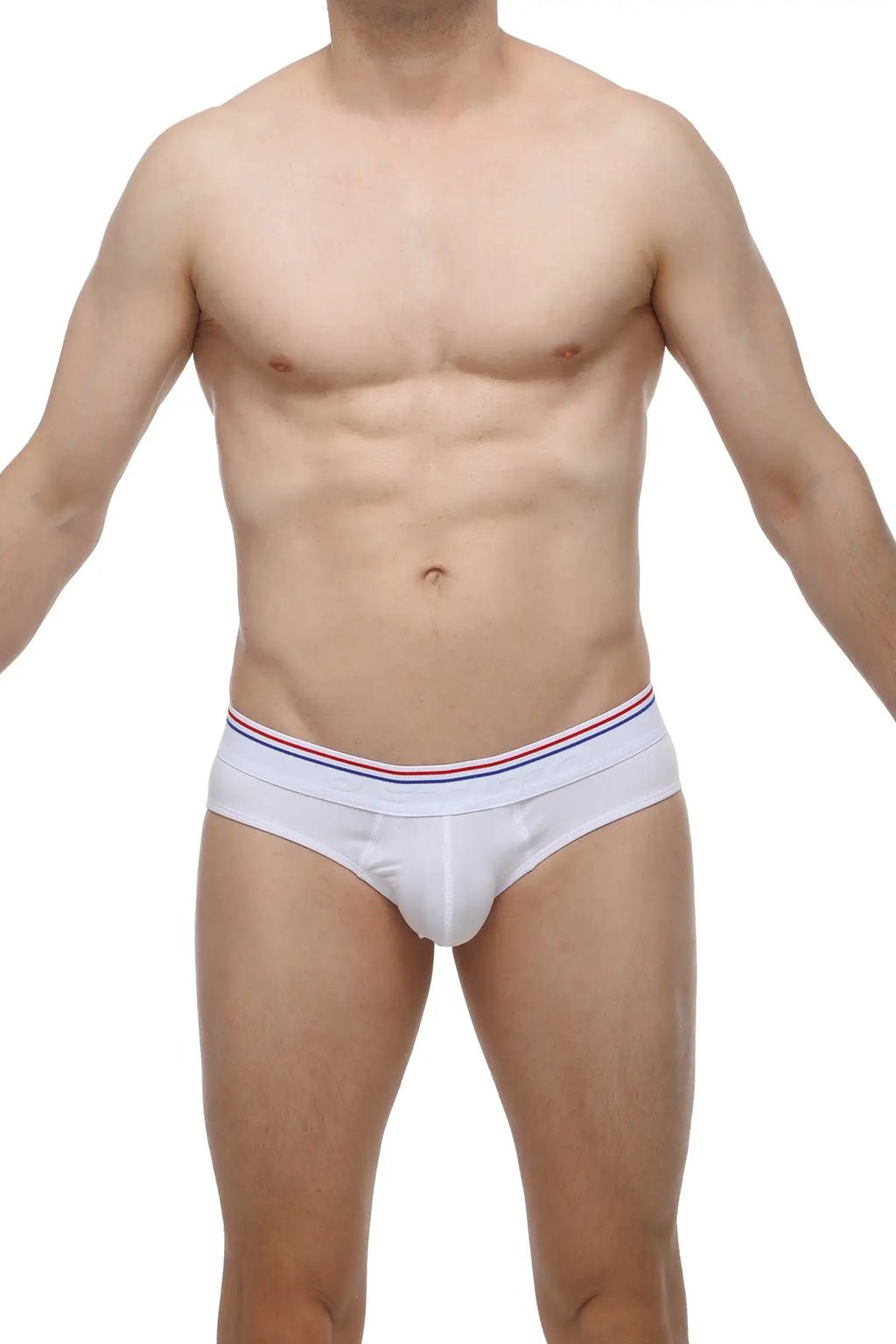 PetitQ Brief Livet white white briefs with red white and blue striped waistband for everyday comfort and style