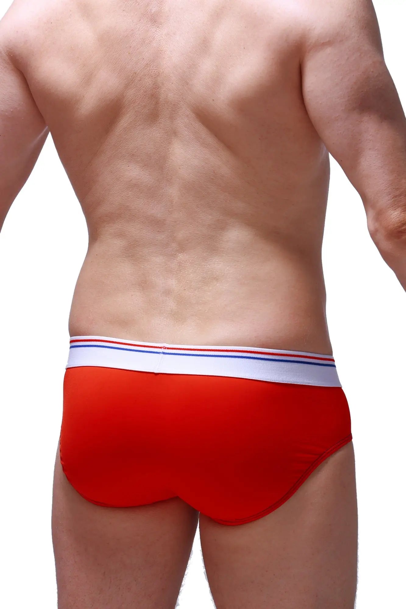 Red briefs petitq brief lordat red with white waistband featuring thin red and blue stripes