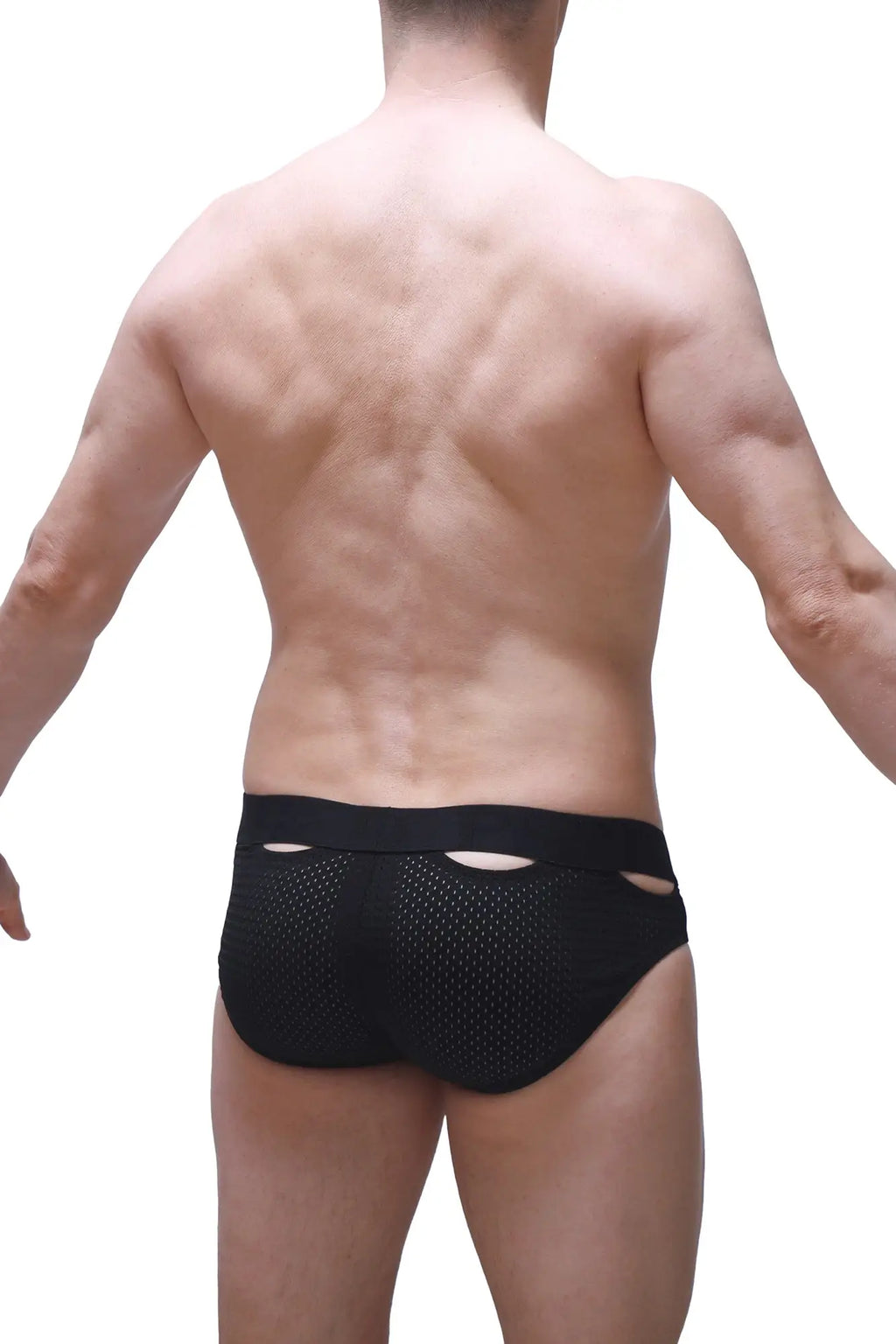 Black mesh PetitQ brief Malans bee with solid waistband and side cutouts in a stylish breathable design