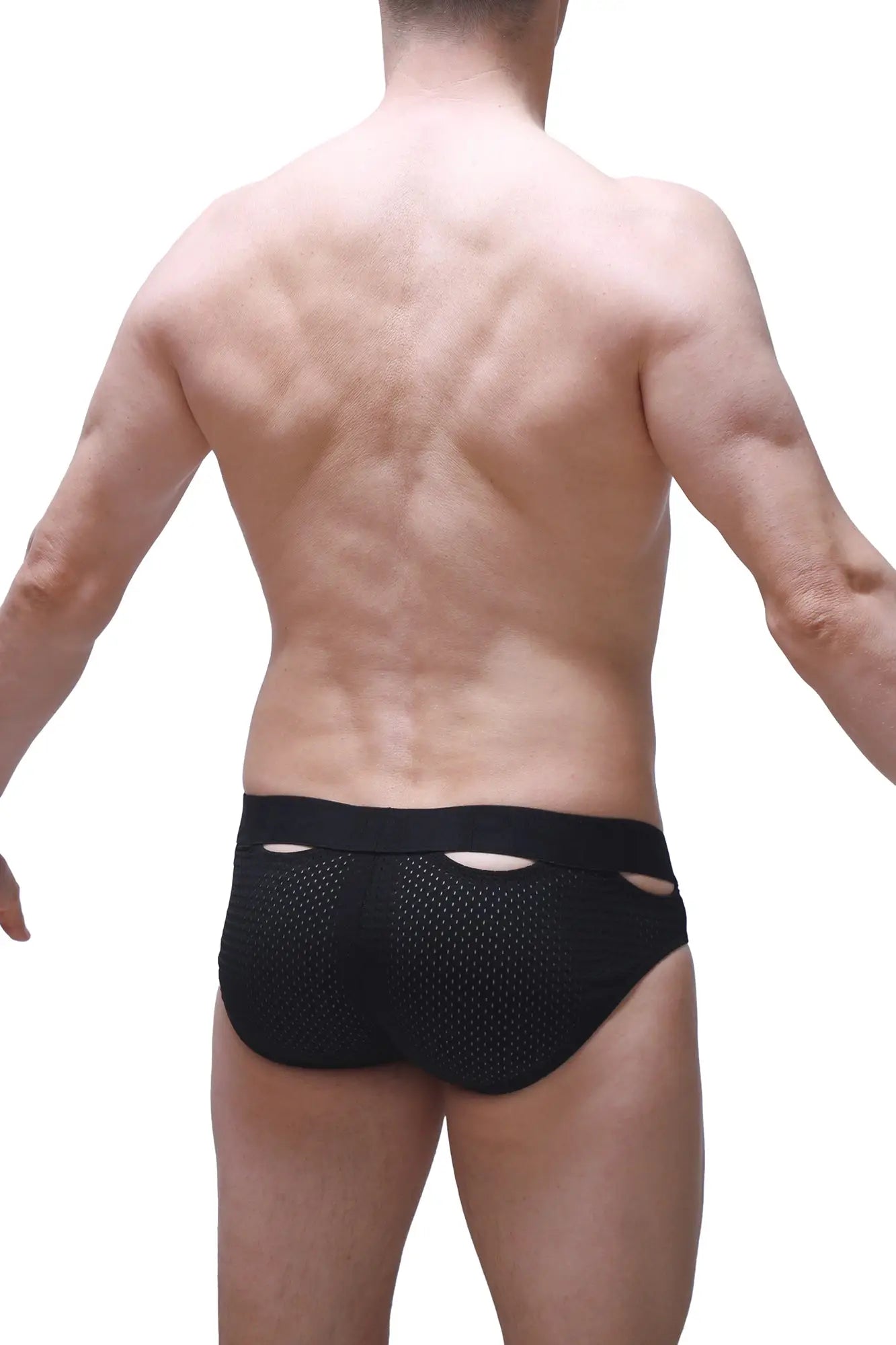 Black mesh PetitQ brief Malans bee with solid waistband and side cutouts in a stylish breathable design