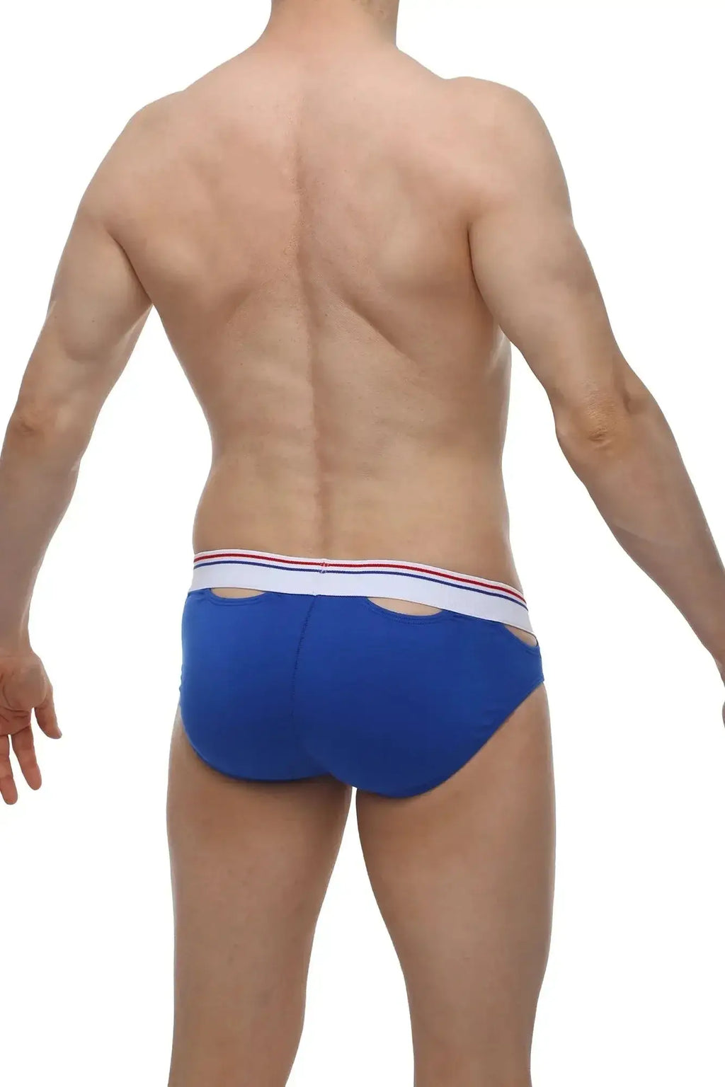PetitQ brief Malans blue men’s briefs in blue with a white waistband featuring red and blue stripes