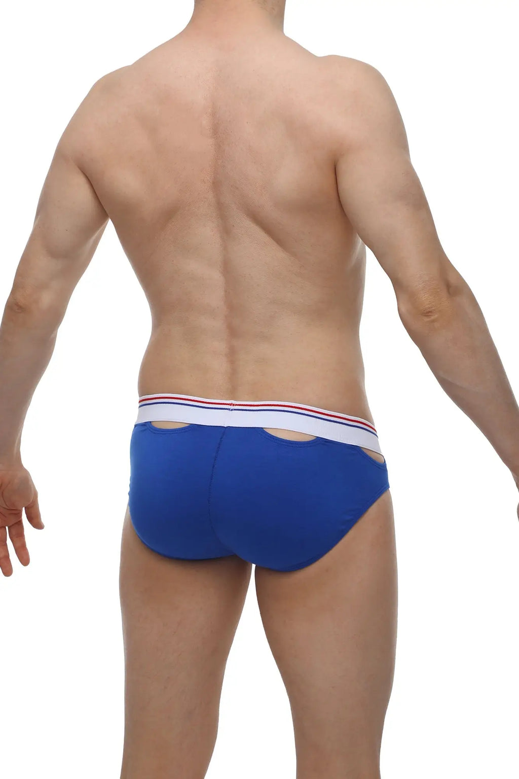 PetitQ brief Malans blue men’s briefs in blue with a white waistband featuring red and blue stripes