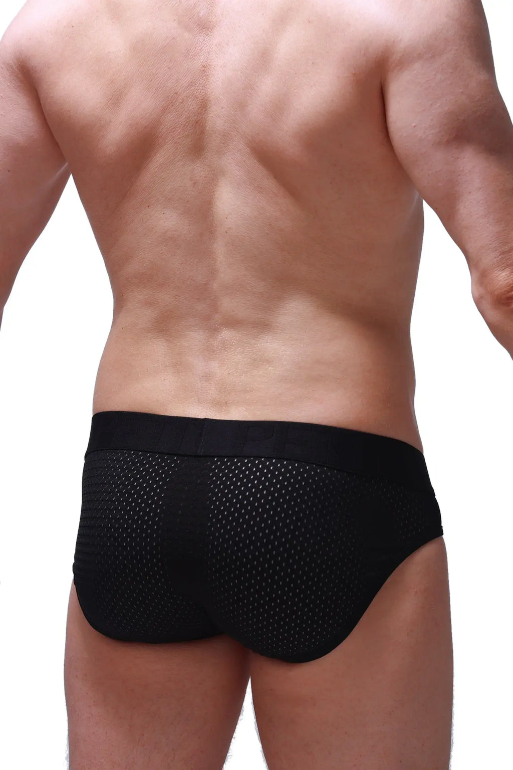 Black mesh briefs with solid elastic waistband from petitq brief maray tropical collection