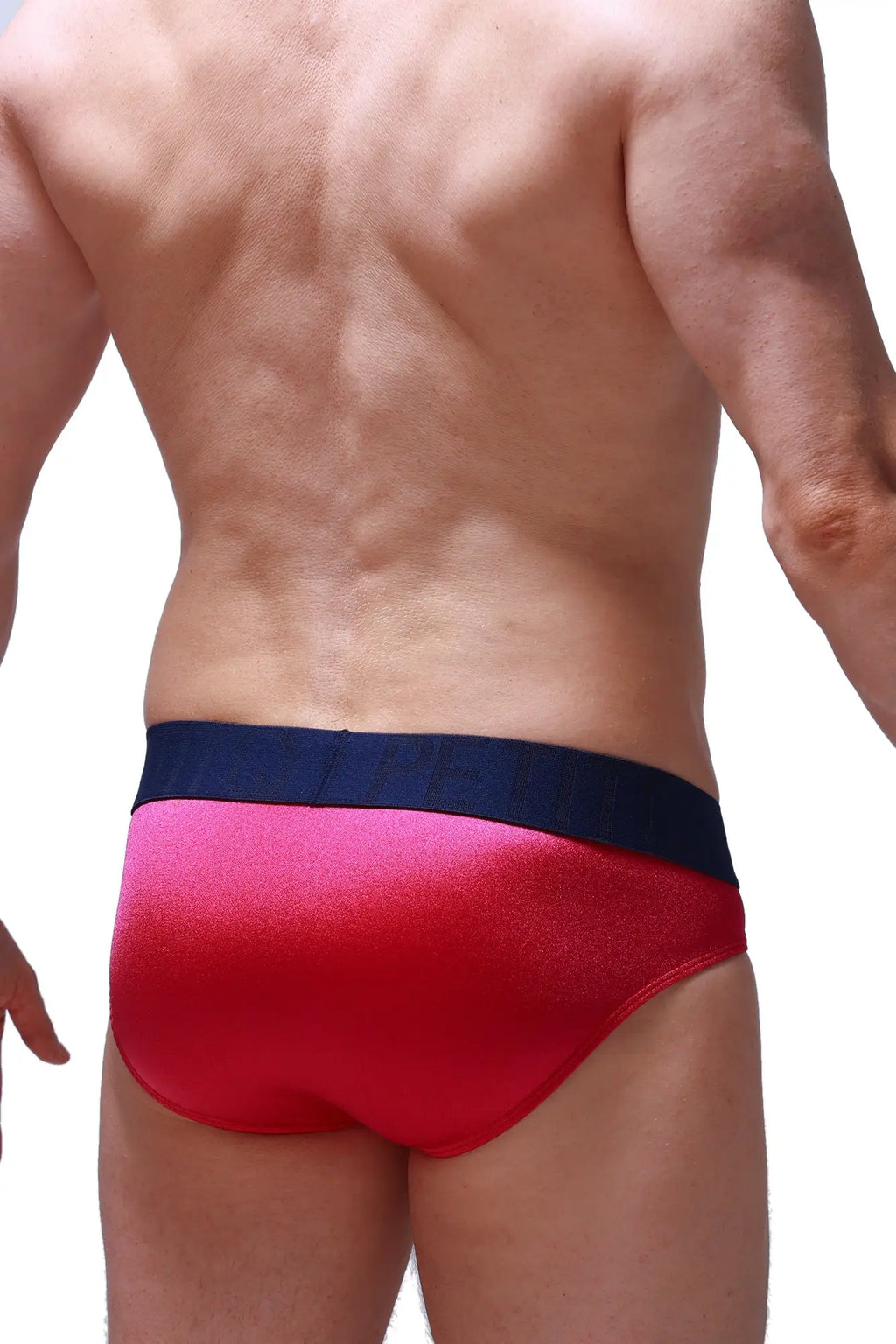 Petitq brief matraux framboise bright pink shiny fabric briefs with navy blue waistband for comfortable wear
