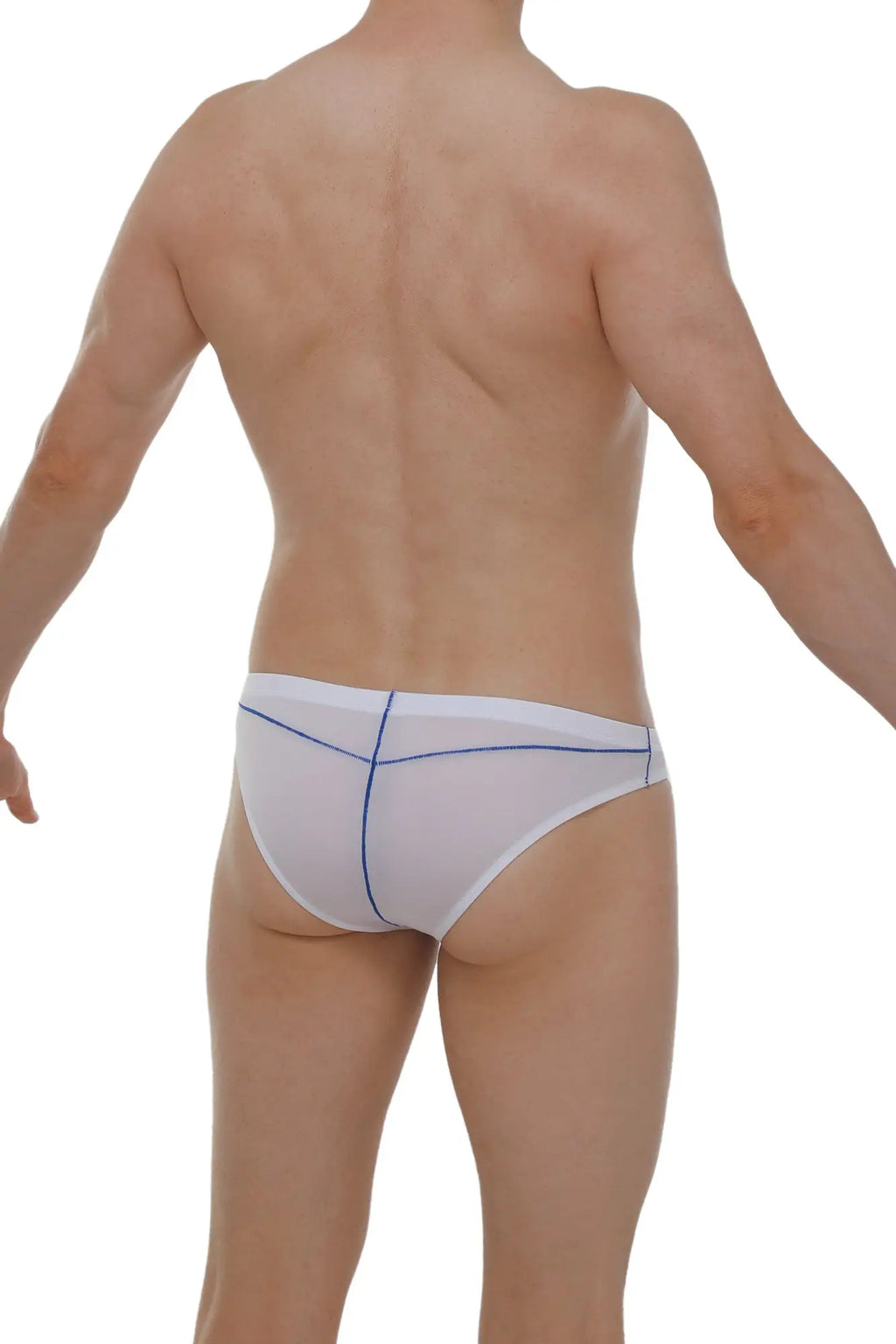 White mesh briefs with blue stitching details from petitq brief mison plum white collection