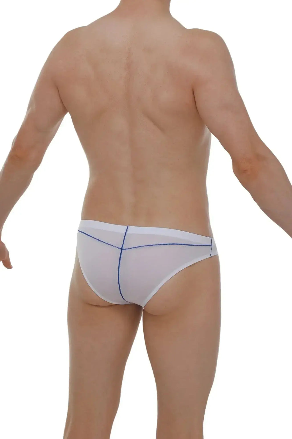 White mesh briefs with blue stitching details from petitq brief mison plum white collection