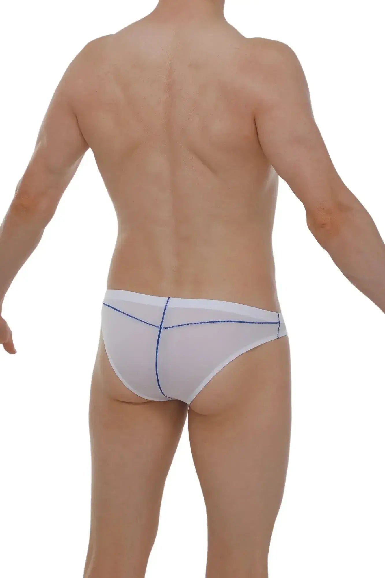 White mesh briefs with blue stitching details from petitq brief mison plum white collection