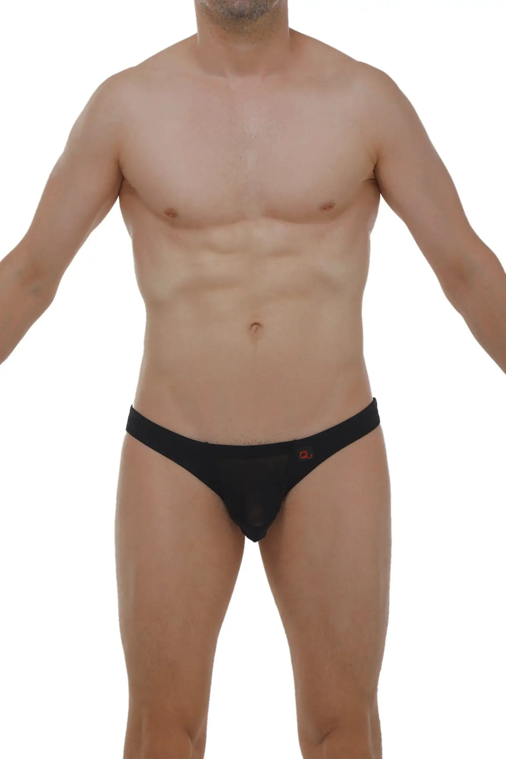 Black PetitQ brief Myennnes with a subtle red logo on the left hipband made from soft breathable fabric