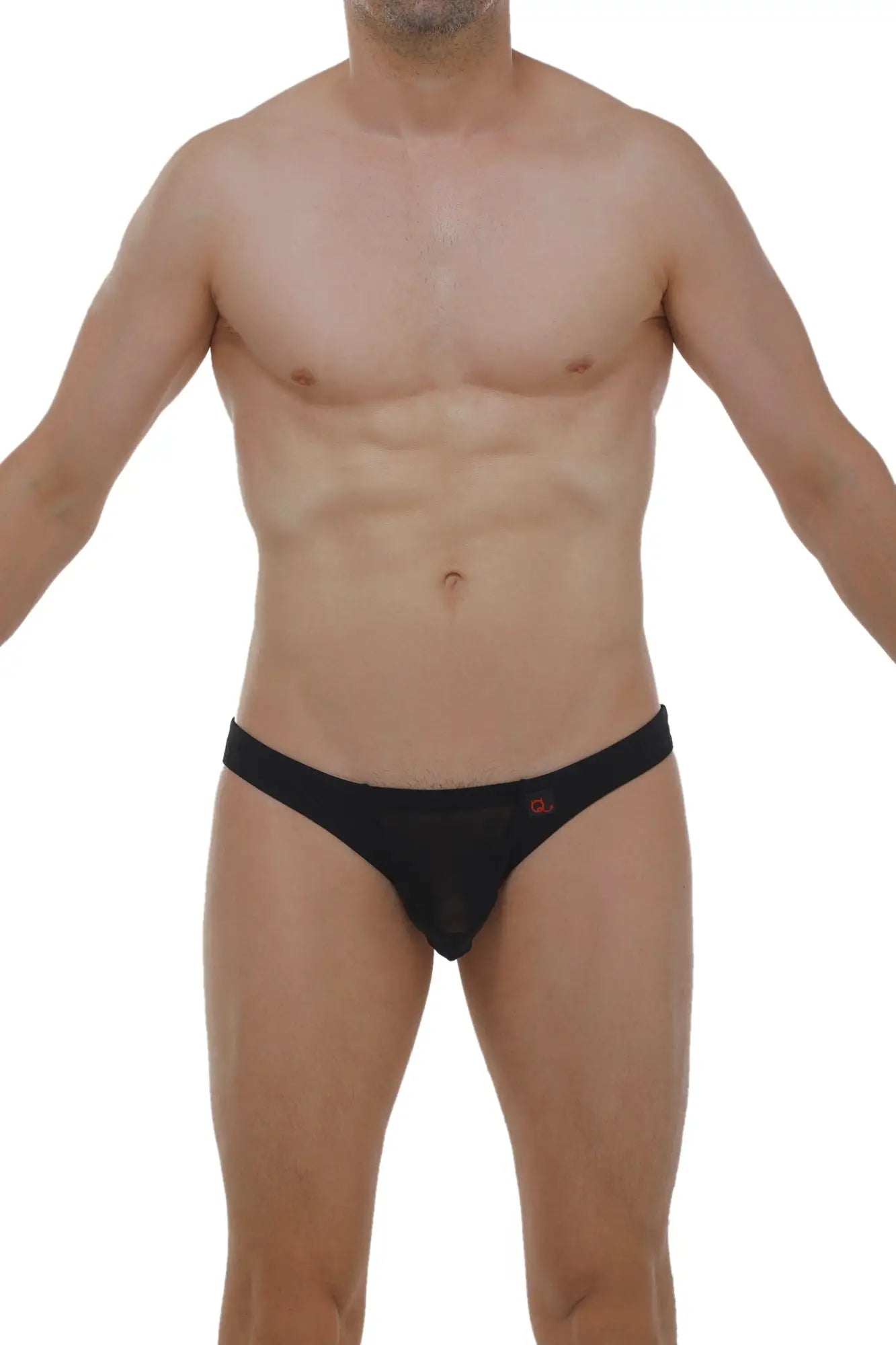 Black PetitQ brief Myennnes with a subtle red logo on the left hipband made from soft breathable fabric