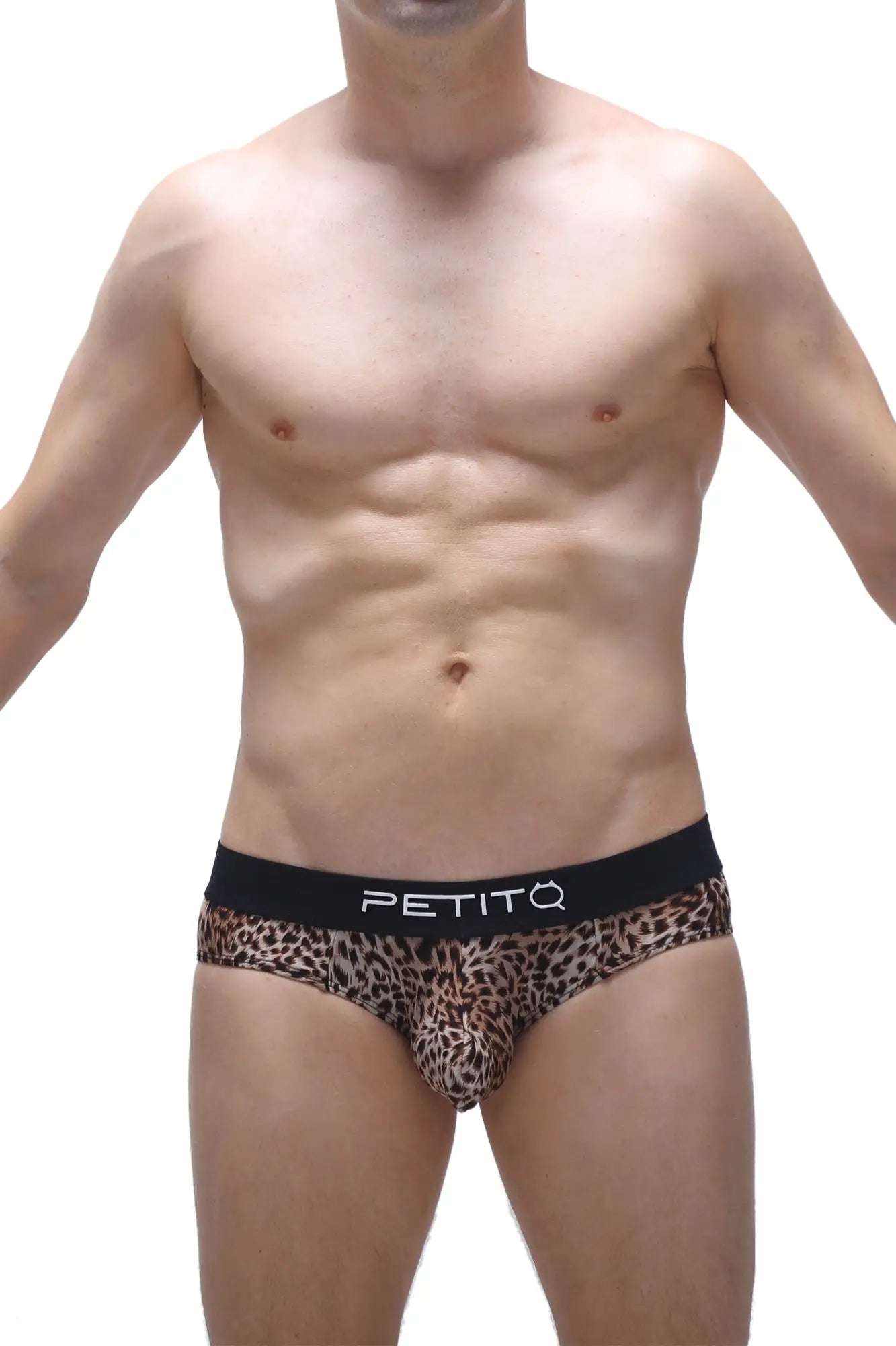 PetitQ brief Neure Panthere leopard-print men’s briefs with black waistband featuring petitQ brand name