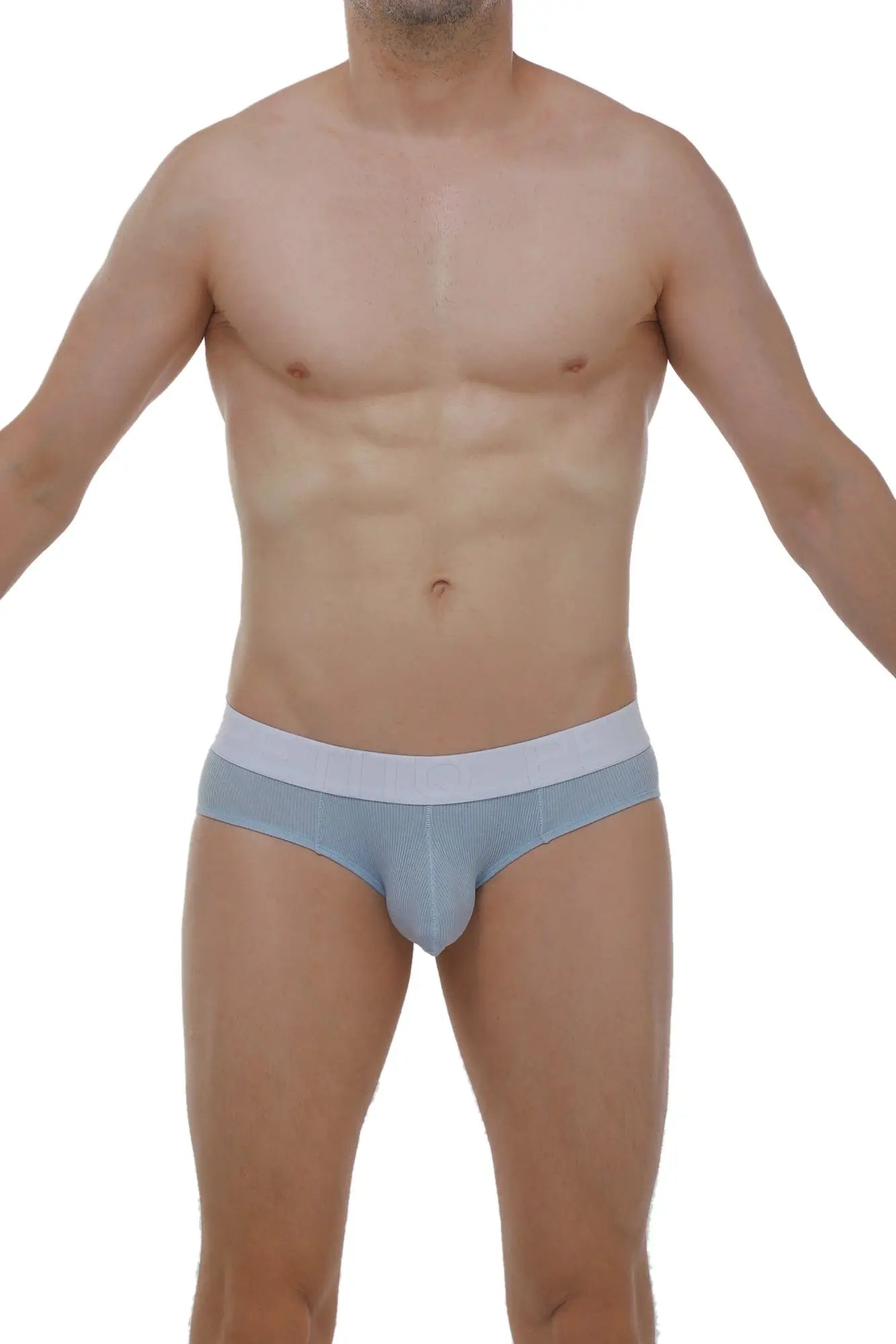 Light blue PetitQ brief with textured rib fabric and contrasting white waistband for comfortable everyday wear