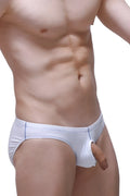 White petitq brief with blue stitching detail made from soft breathable fabric for comfortable everyday wear