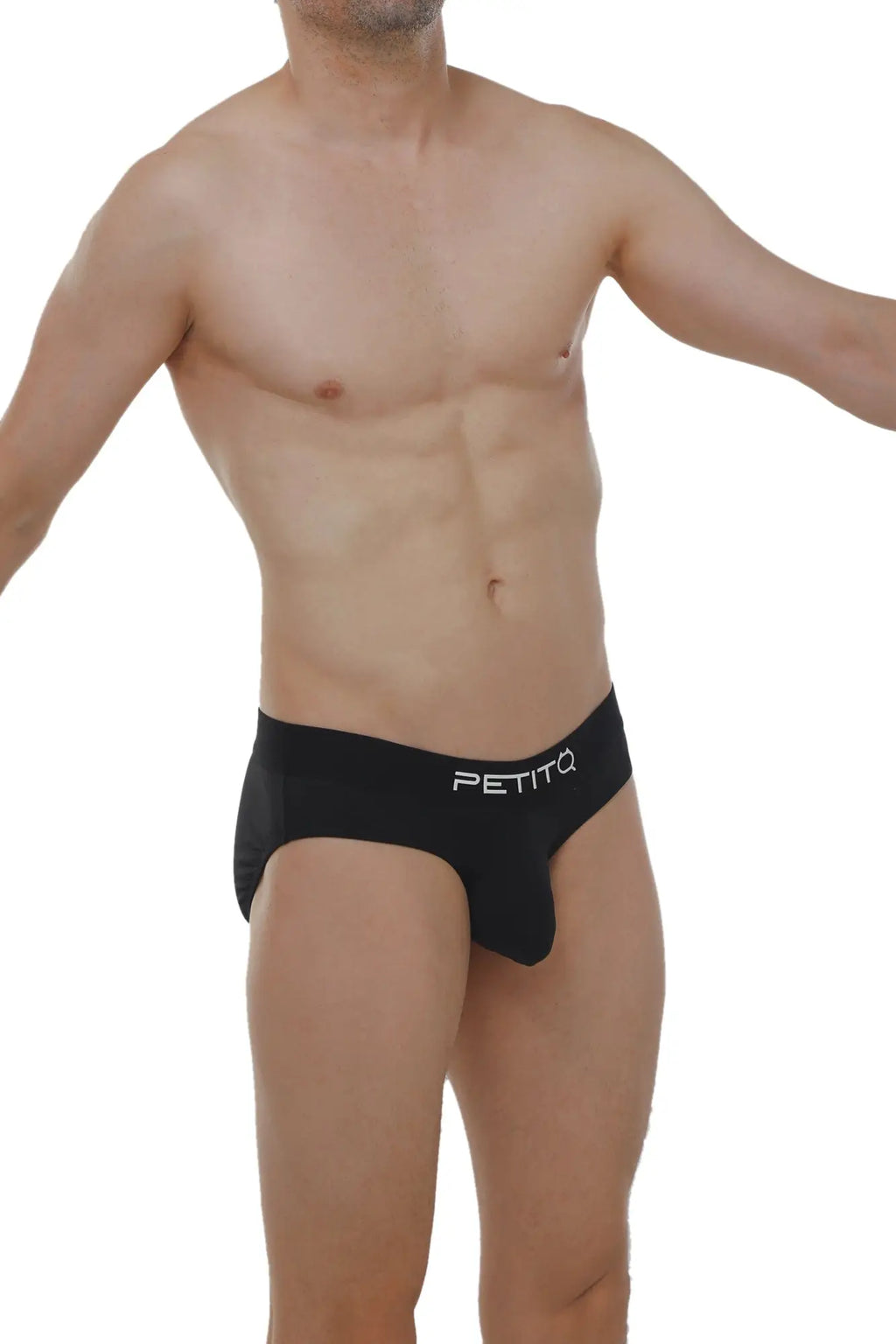 Black petitq brief orlic with sleek form-fitting design and white logo on waistband for comfortable daily wear
