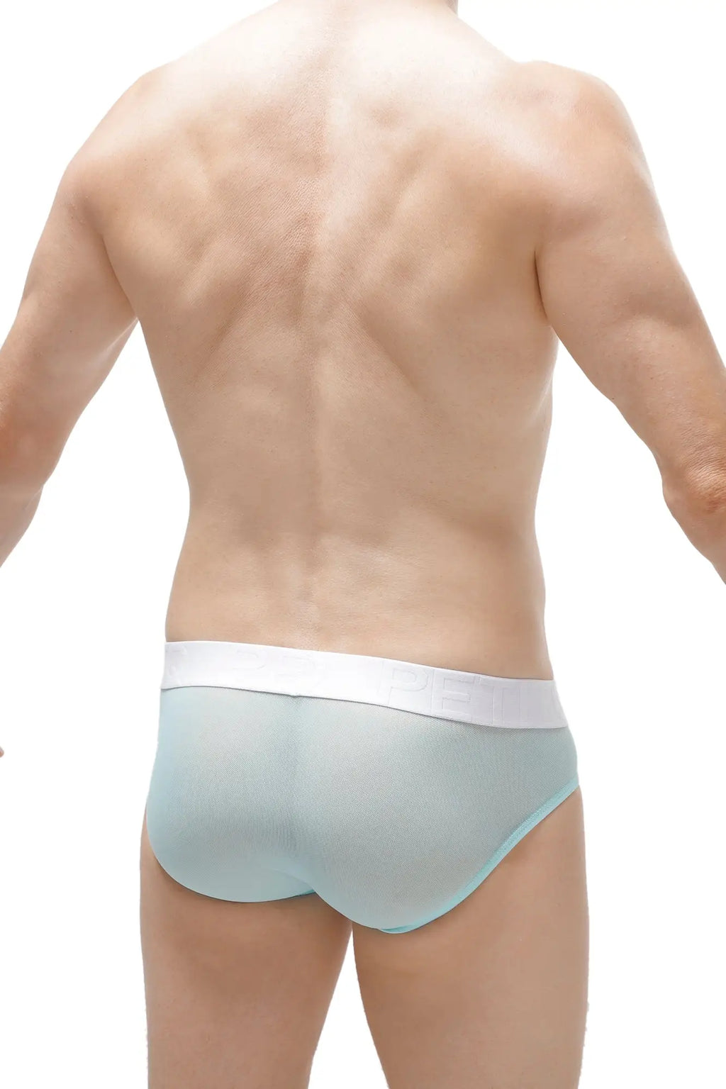 Light blue seamless briefs with white elastic waistband from petitq brief protruder detachable net teal collection