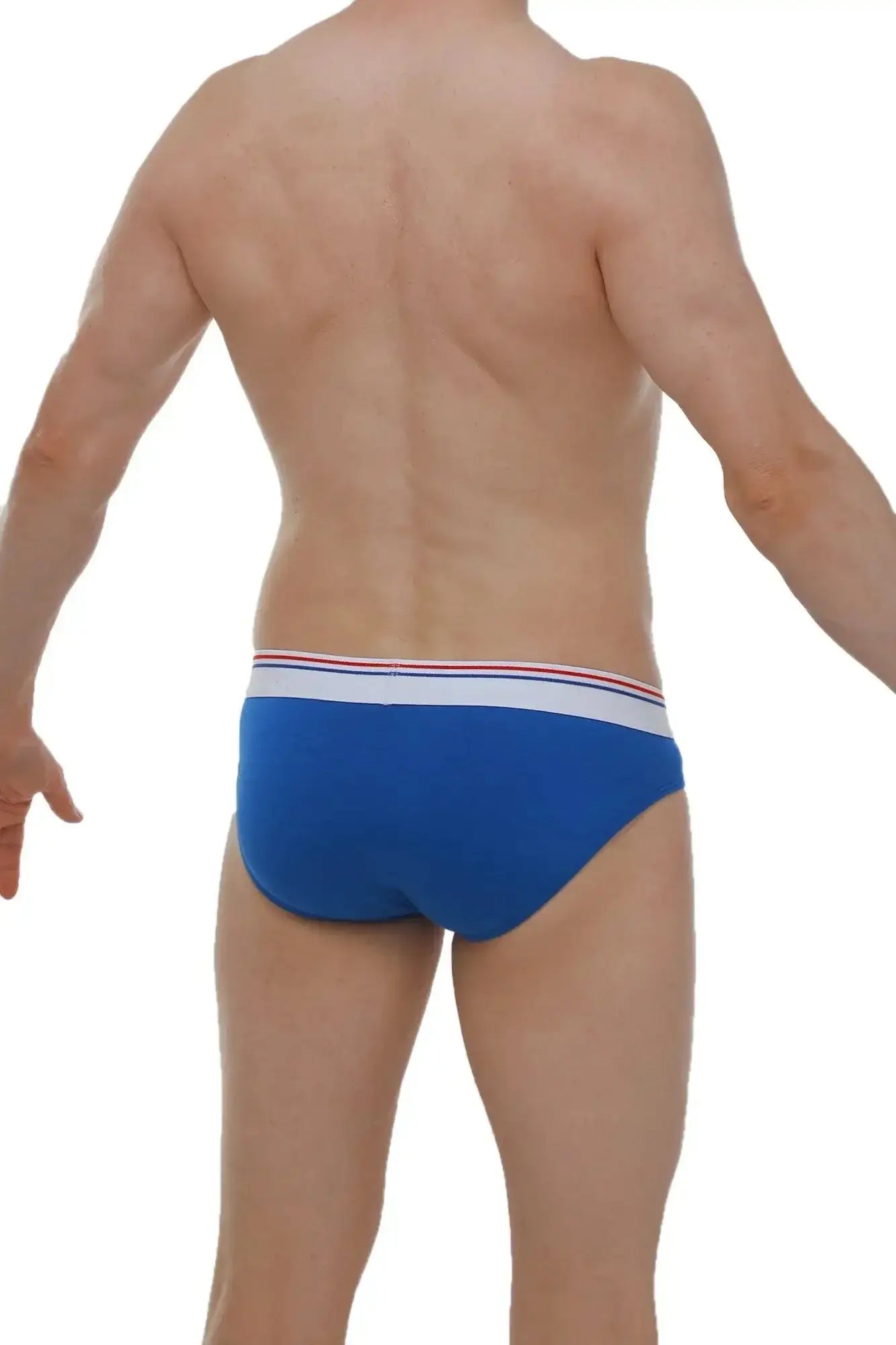 Blue briefs petitq brief protruder modal with white waistband and thin red and blue stripes