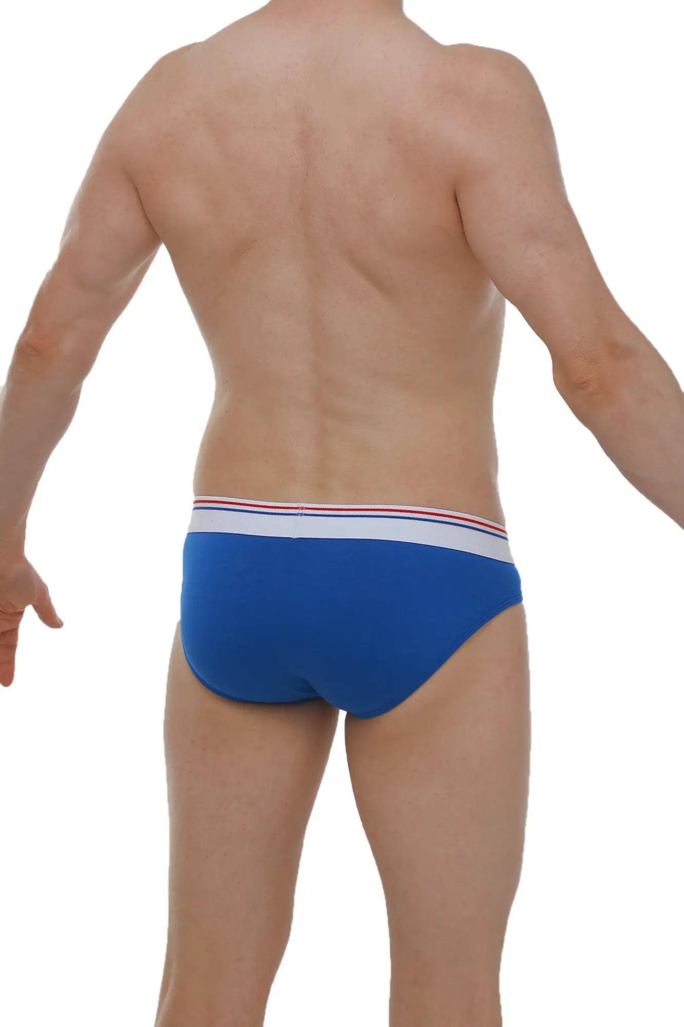 Blue briefs petitq brief protruder modal with white waistband and thin red and blue stripes