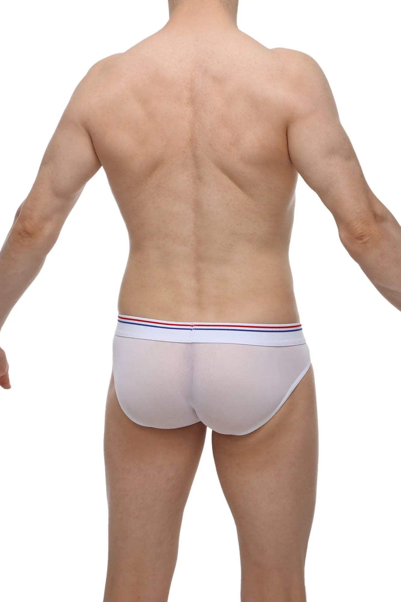 PetitQ brief protruder net white white mesh briefs with red white and blue striped waistband for breathable comfort