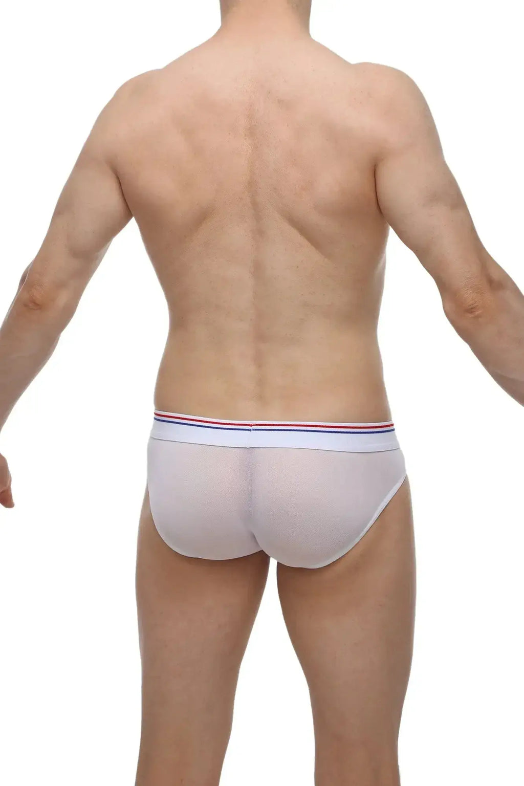 PetitQ brief protruder net white white mesh briefs with red white and blue striped waistband for breathable comfort