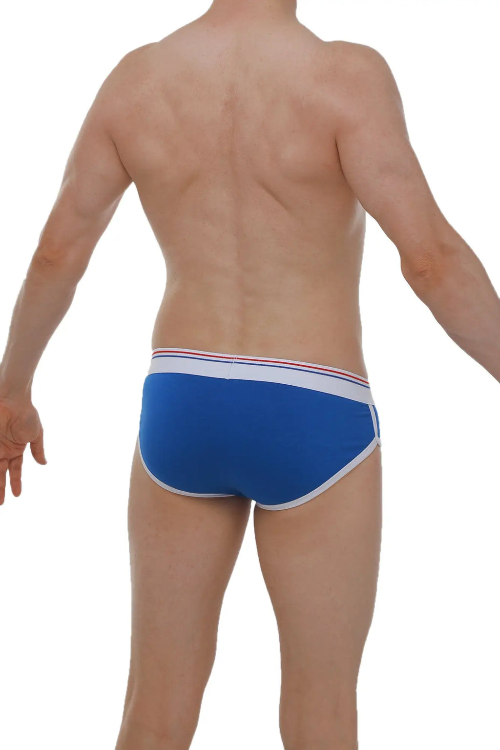Blue men’s briefs petitq brief retro modal with white trim and thin red stripe on waistband