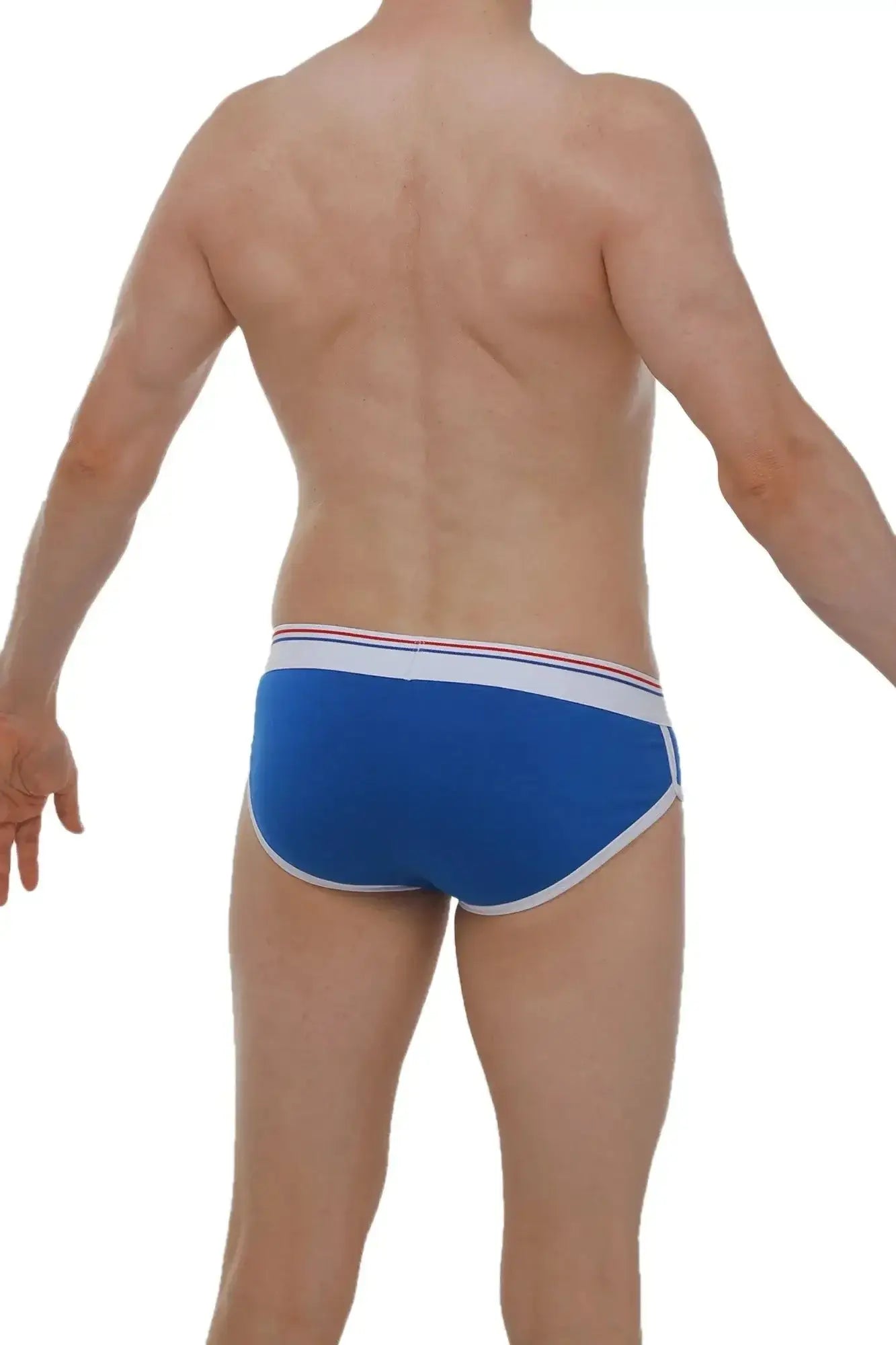 Blue men’s briefs petitq brief retro modal with white trim and thin red stripe on waistband