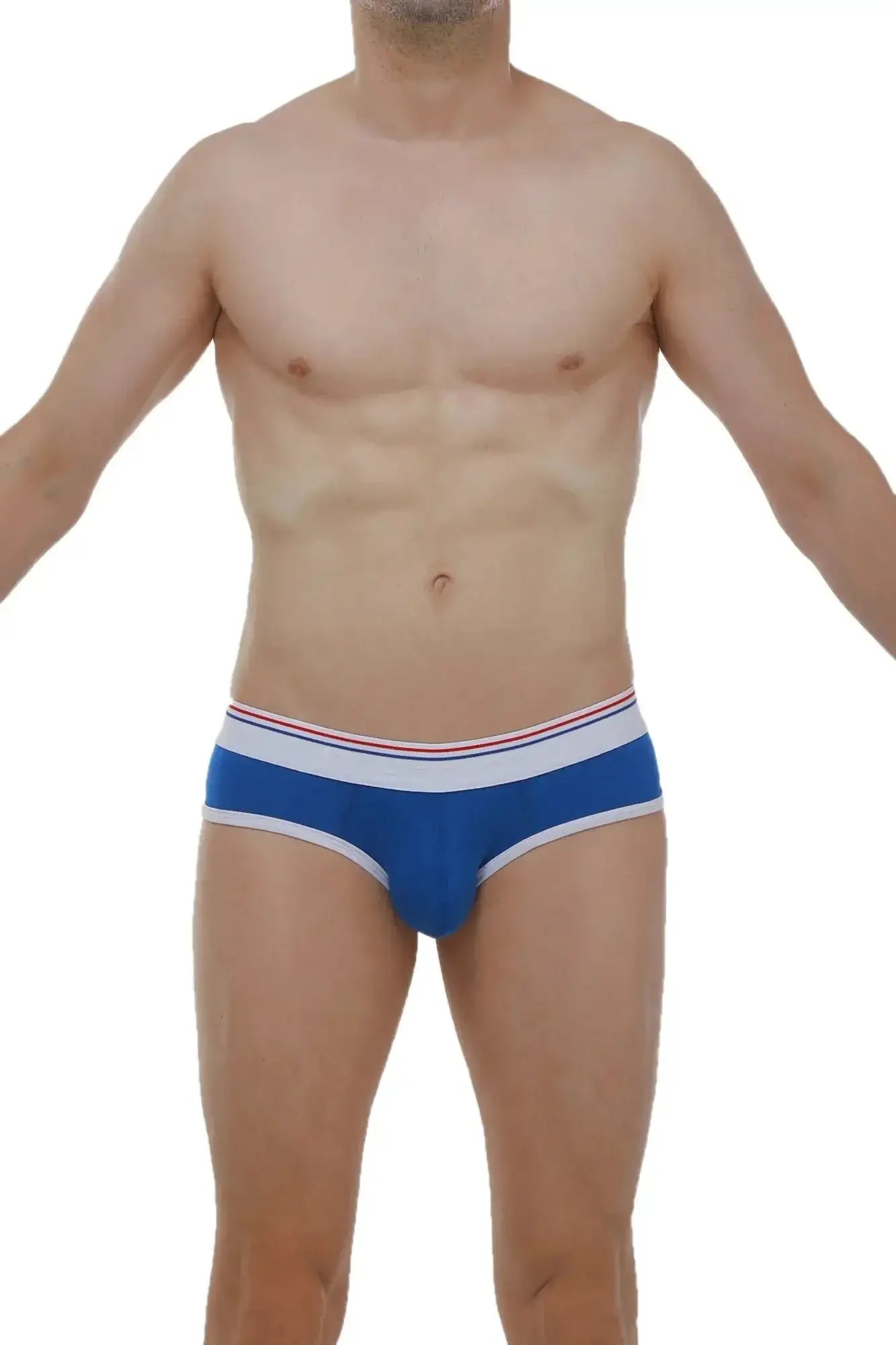 Blue men’s briefs petitq brief retro modal with white and red striped waistband in soft modal fabric