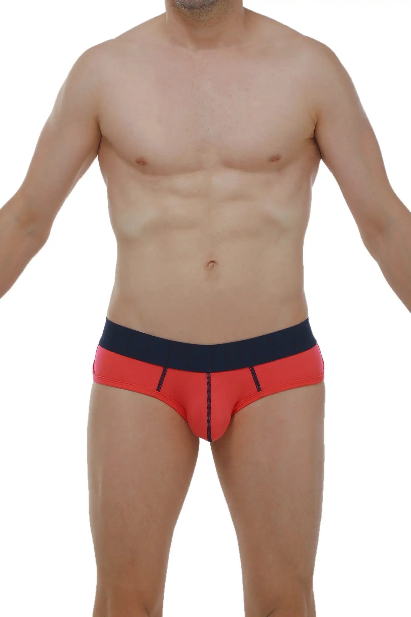 Petitq brief retro modal fuchsia sleek modern design in red and navy blue modal fabric briefs front view