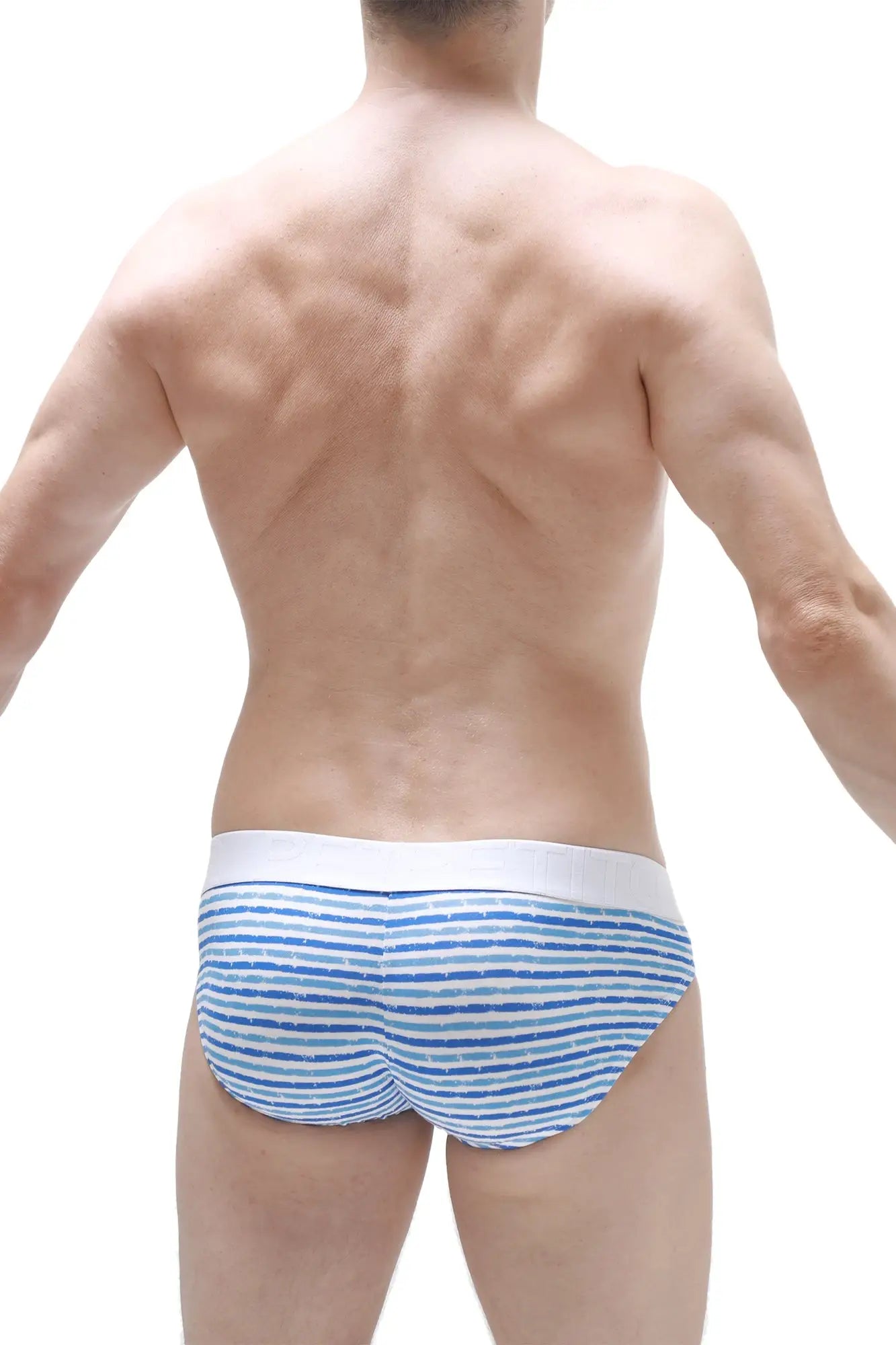 Blue and white striped men’s briefs with a solid white waistband petitq brief taik malo comfortable cotton design