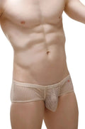 Beige petitq brief toga durtol nude mesh briefs with subtle perforated pattern and small red logo on waistband