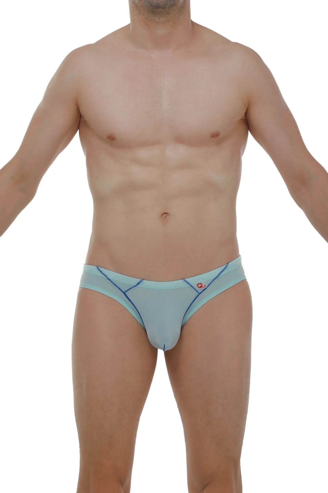 Petitq brief upaix plum sky blue light blue athletic briefs with navy blue trim and a small red logo on the left hip