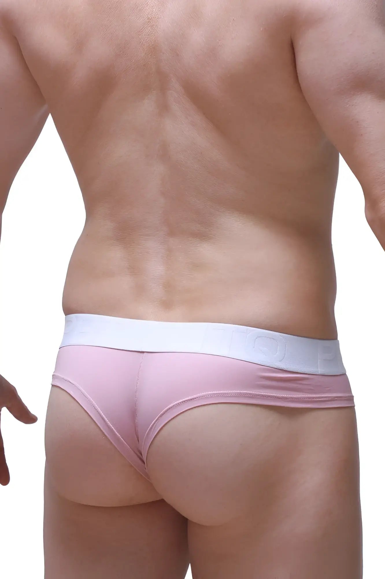 Petitq cheeky brief pink thong with white elastic waistband in skine tea rose color for comfortable wear