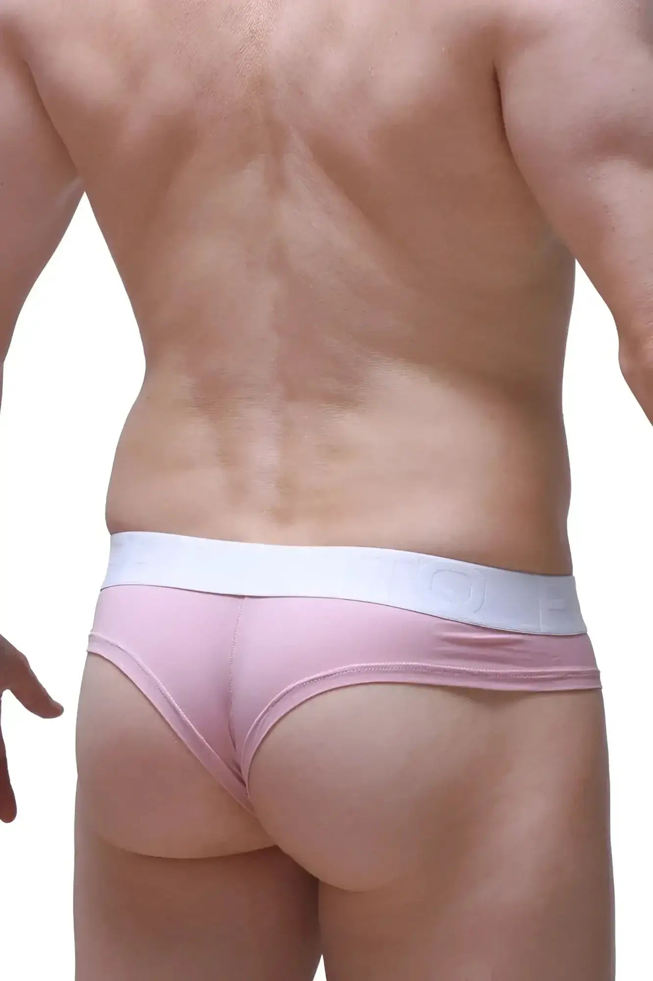 Petitq cheeky brief pink thong with white elastic waistband in skine tea rose color for comfortable wear