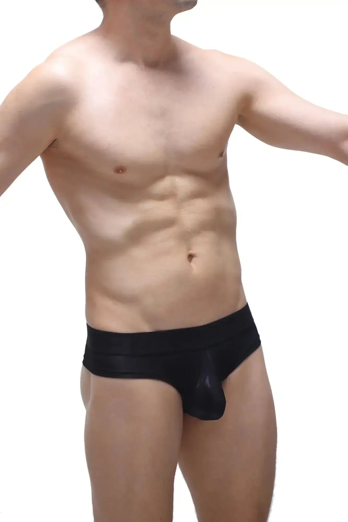 Petitq cheeky brief voile black men’s briefs with smooth form-fitting design in soft voile fabric visible from the back