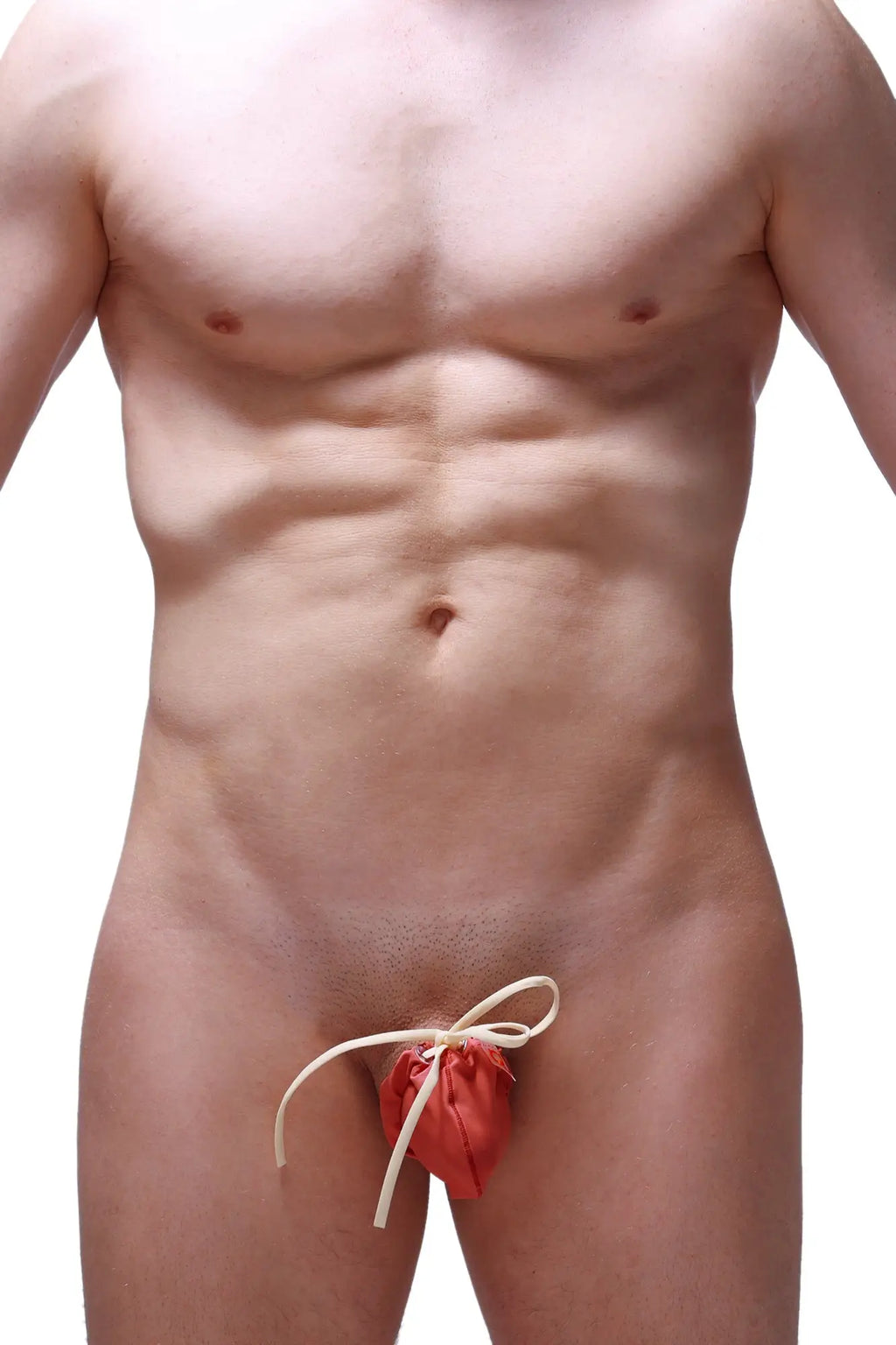 Petitq cocksak blush red fabric pouch with light-colored drawstring tied in a bow for discreet storage
