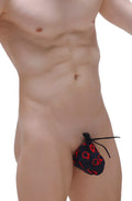 Black fabric pouch with red skull patterns and drawstring closure from petitq cocksak boudoir collection