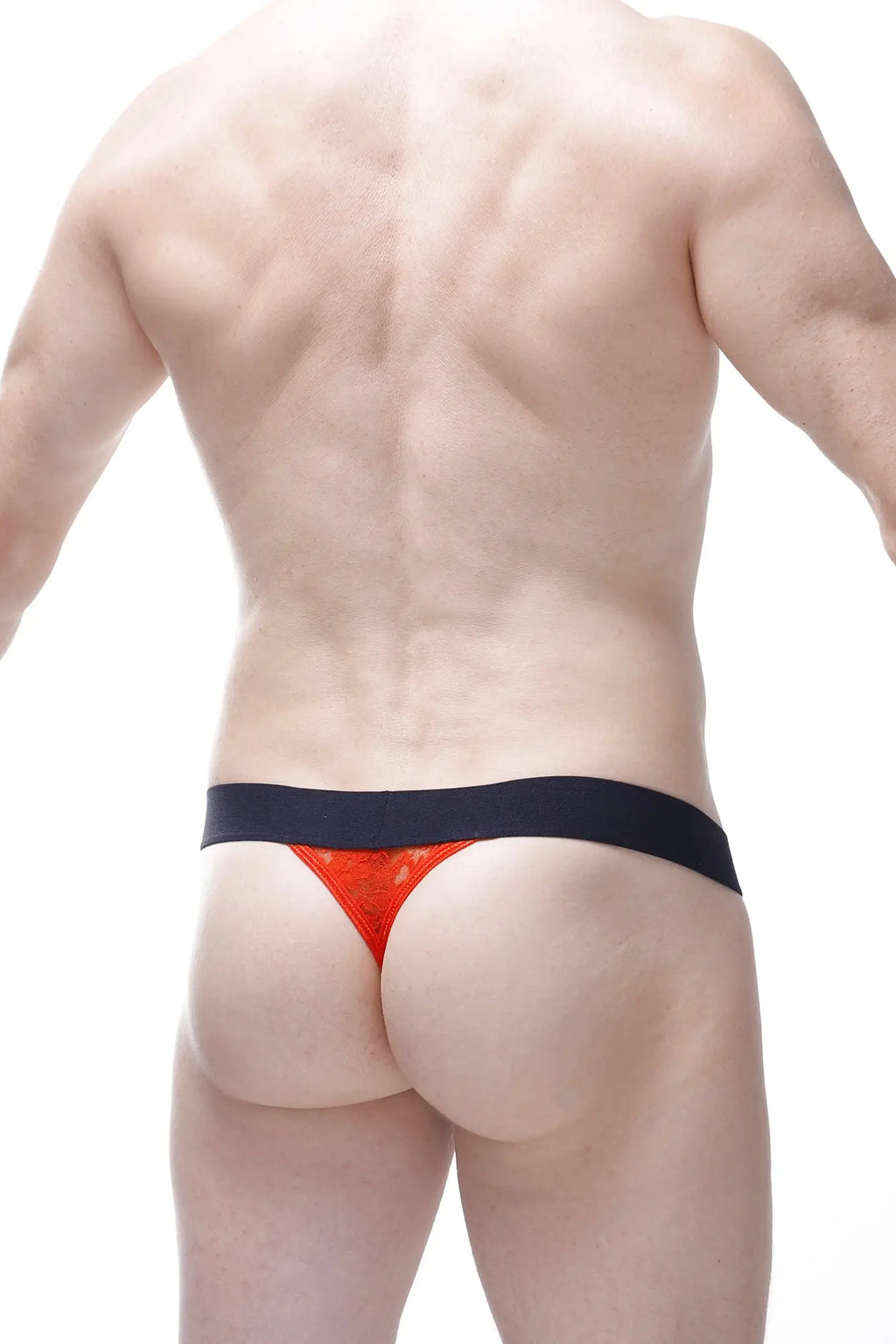 Orange lace thong with black waistband petiteq g-string aubiat lace red showcasing delicate lace material