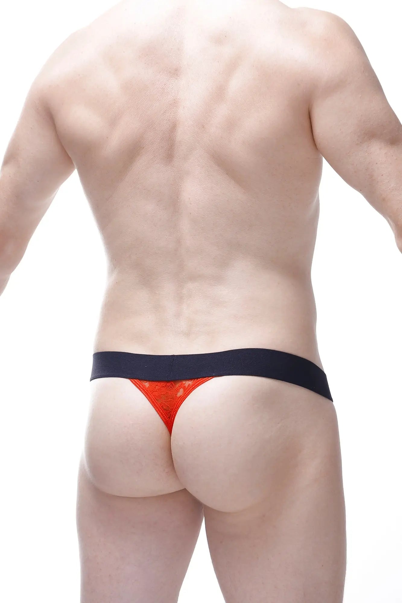 Orange lace thong with black waistband petiteq g-string aubiat lace red showcasing delicate lace material