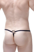 Black PetitQ G-string bee thong with a metallic cat-shaped clasp at the center for stylish lingerie wear