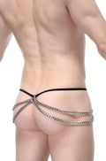Black chain-link thong with silver-toned metal chains by PetitQ showing the back side of Seiya G-string chains