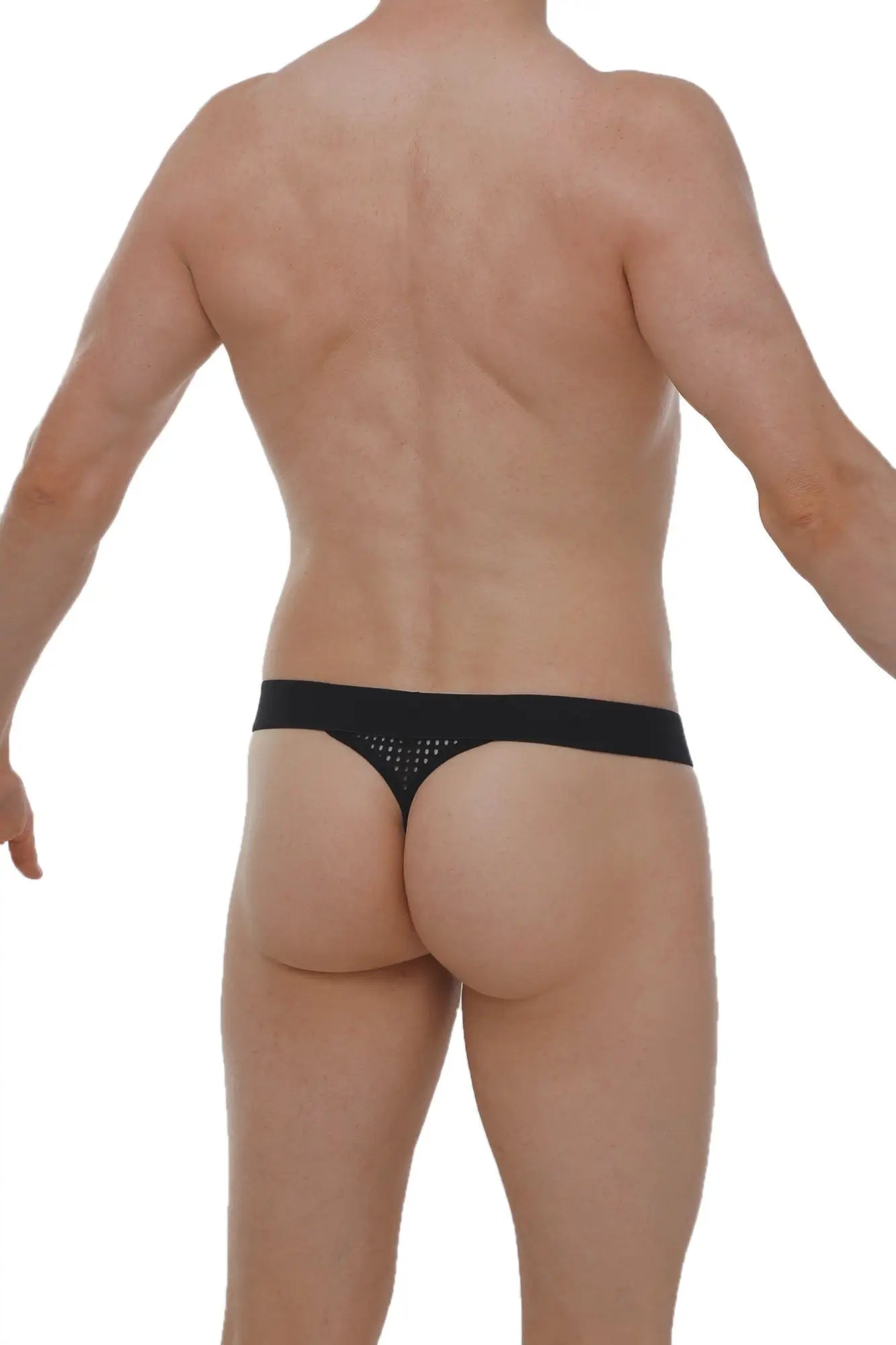 Black petitq g-string chanac durtol with mesh panel and small embellishments for elegant lingerie wear