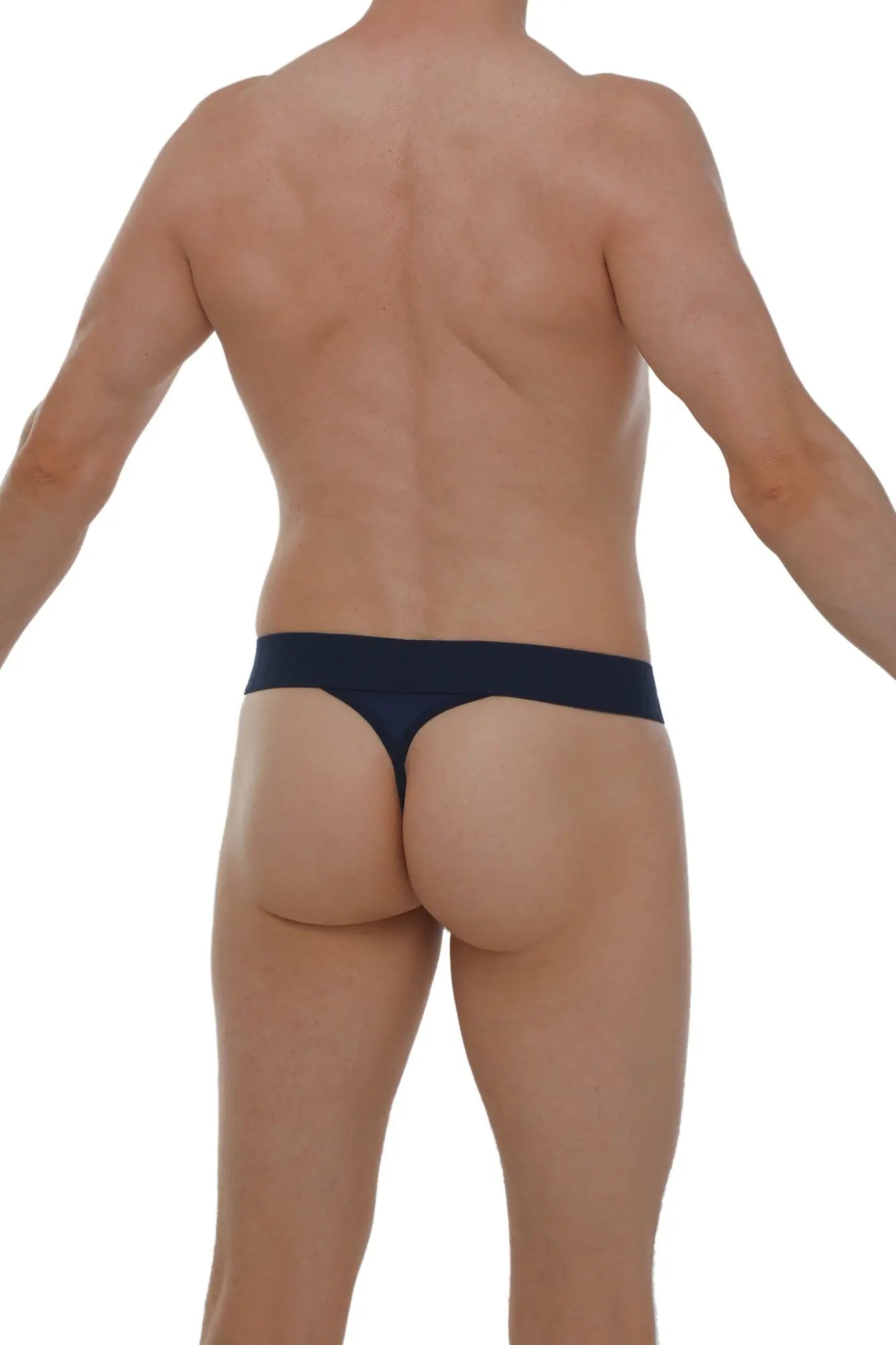 Navy blue petitq g-string chanac plum made of smooth stretchable fabric with sleek minimalist design shown from back