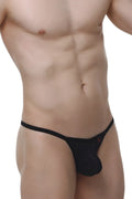 Black mesh thong petite g-string chely macra with a small red logo on the side