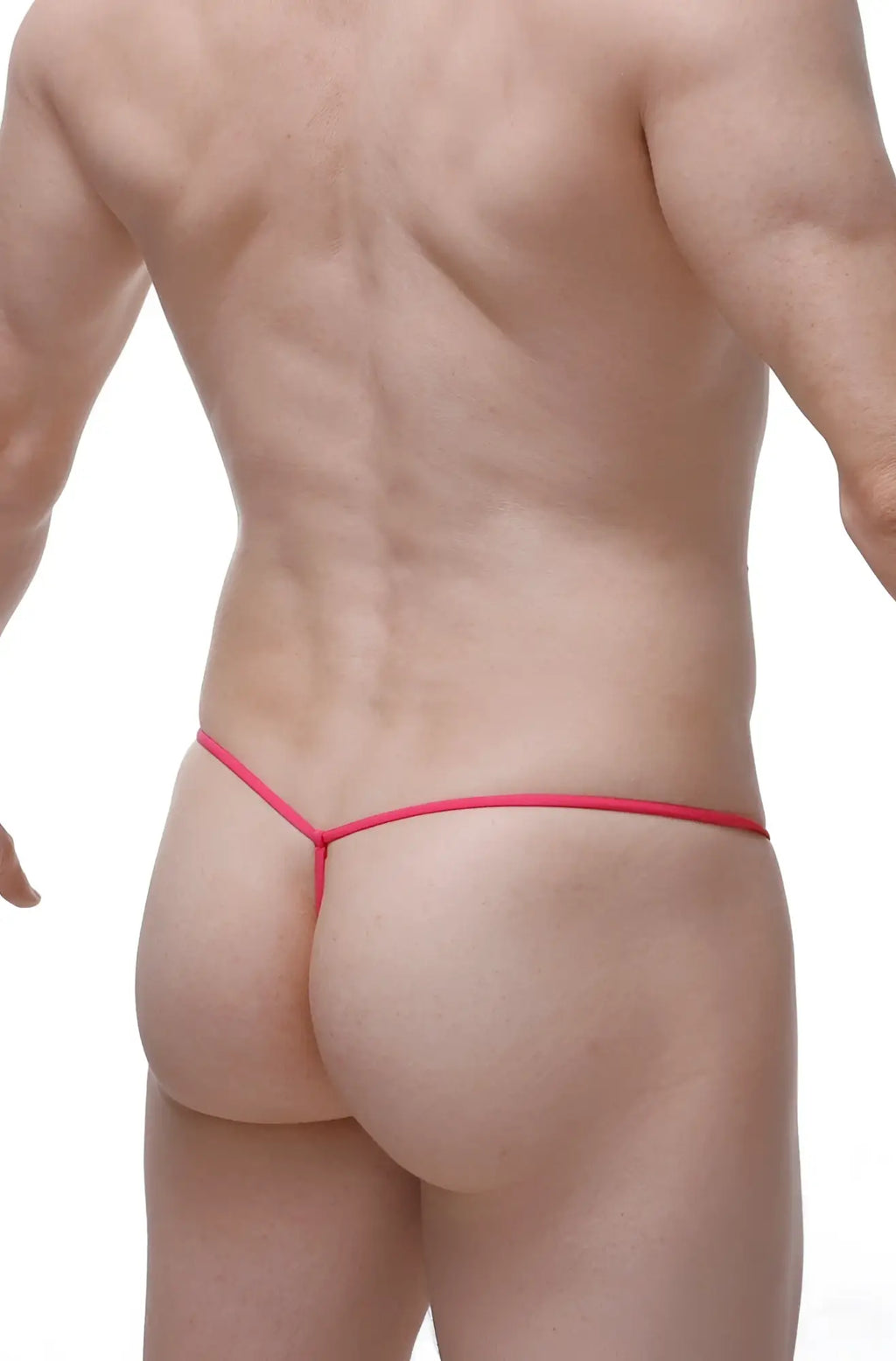 A vibrant red petitq g-string cocksak tropical hearts thong with thin straps made of smooth elastic fabric